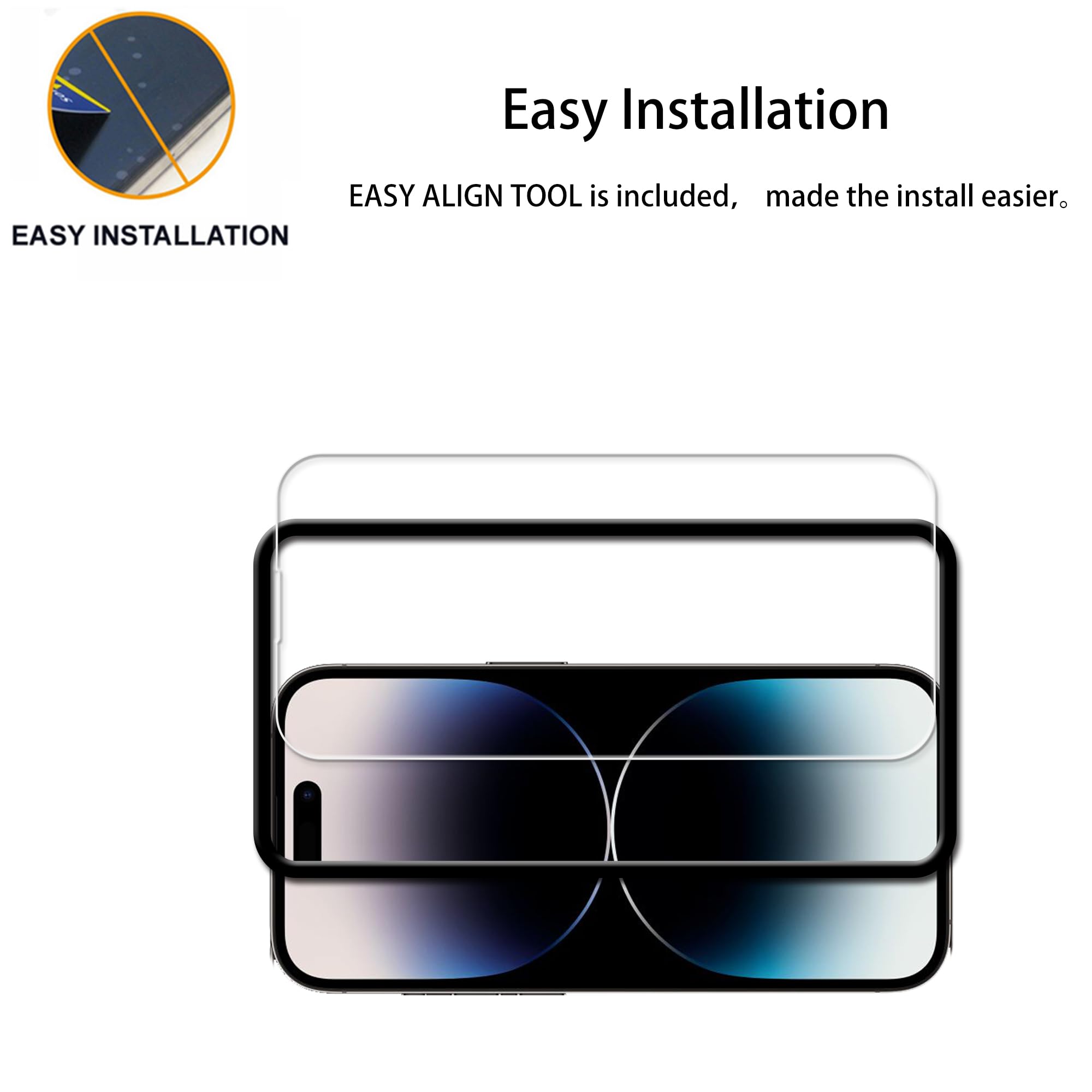 Hkkais Easy Alignment Frame Designed For Iphone14 Pro Max Tempered Glass Screen Protector 2 Pack Camera Lens Protector Film 2 Pa