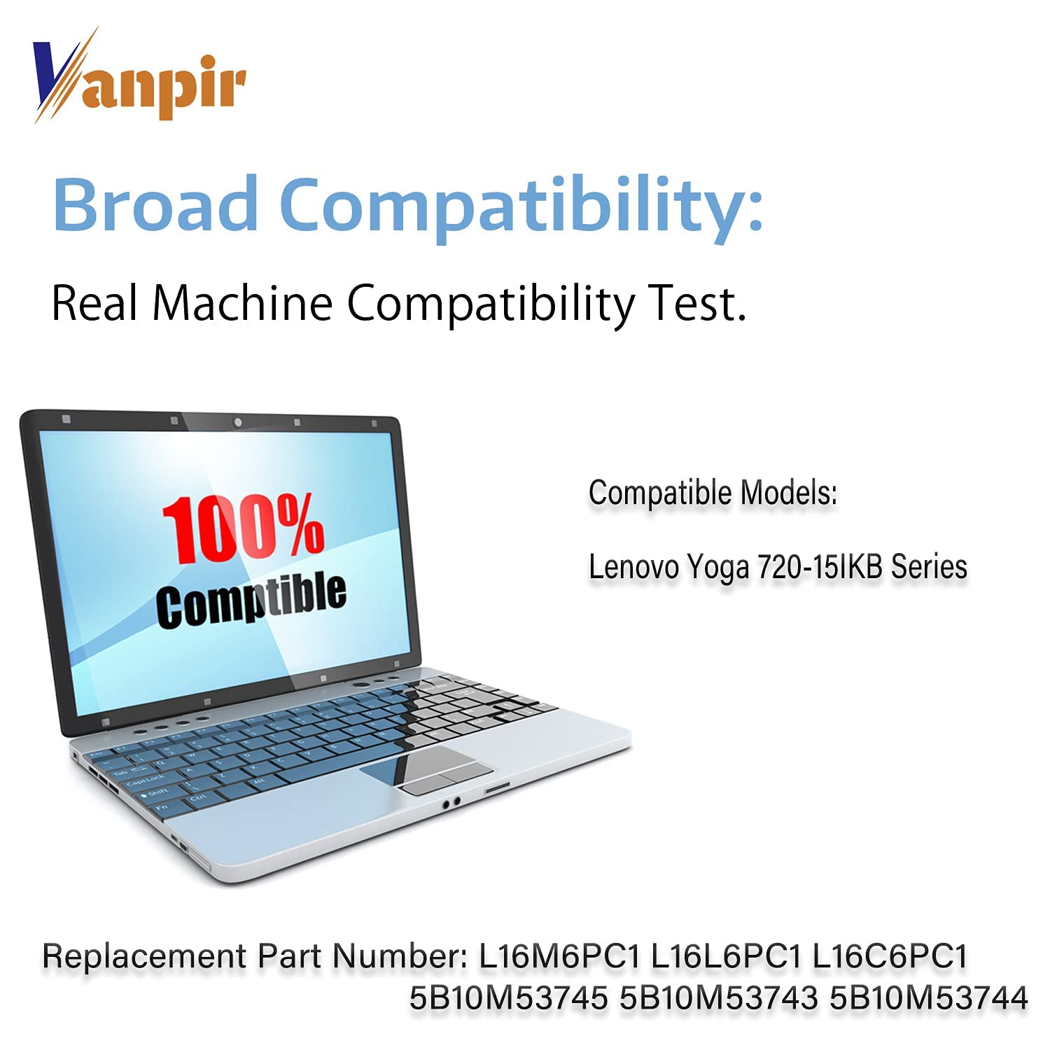 Vanpir L16M6Pc1 Laptop Battery 11.52V 72Wh 6268Mah Replacement For Lenovo Yoga 720 15Ikb Series Notebook L16L6Pc1 L16C6Pc1 5B10M