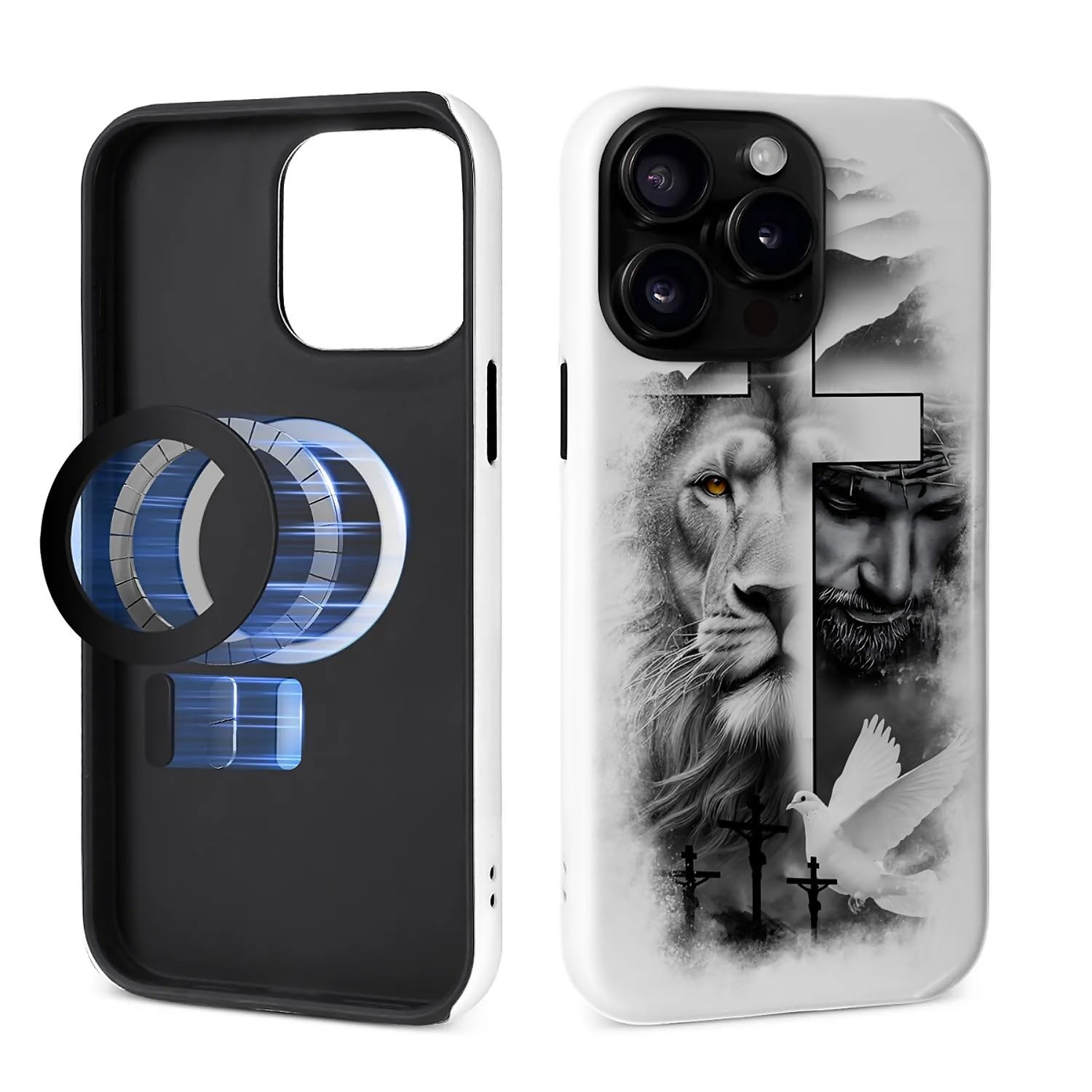 Fkbrcl4U For Iphone 15 Pro Max Case, Hybrid 2-Layer Silicone Protective Glossy Case For Magsafe For Iphone 15 Pro Max Lion Cross