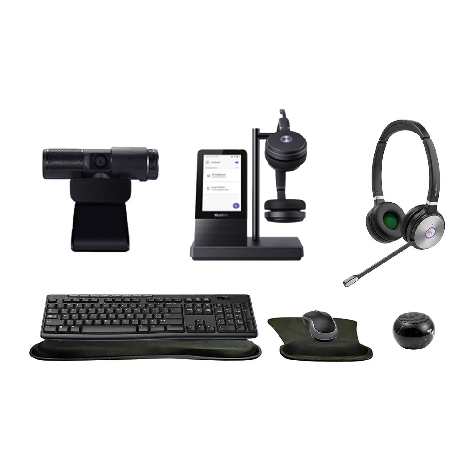 Yealink WH66 Dual Bluetooth Headset with Multitouch Console Bundle with Cam 313 2MP Webcam, MK270 Wireless Keyboard and Mouse, G