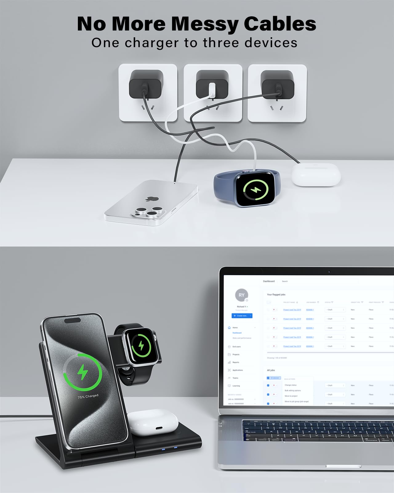 Charging Station For Apple Multiple Devices, Foldable 3 In 1 Wireless Charger For Iphone 16 15 14 13 Pro Max Plus &Apple Watch 1