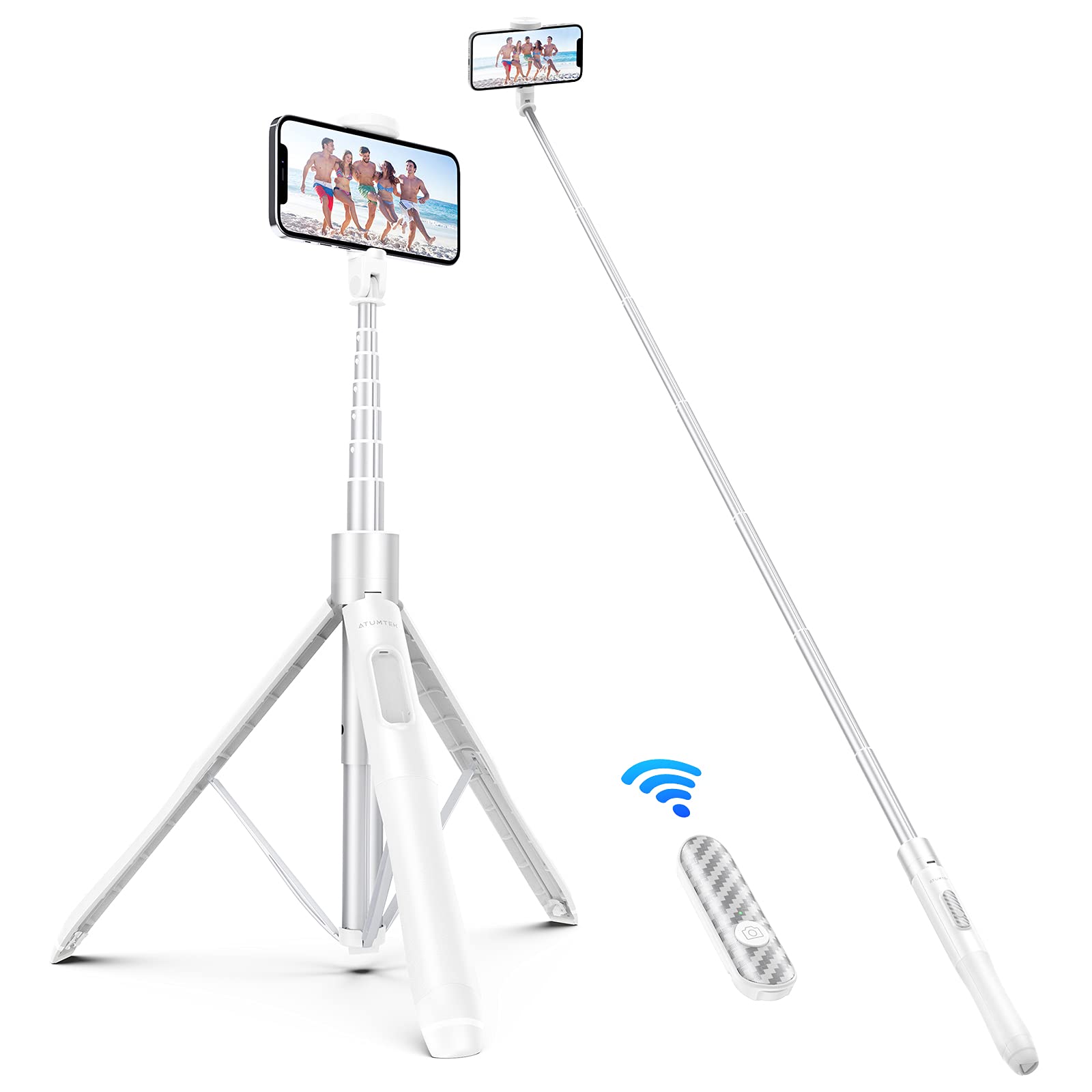 Atumtek 60'' Selfie Stick Tripod, All In One Extendable Phone Tripod Stand With Bluetooth Remote 360 Rotation For Iphone And And