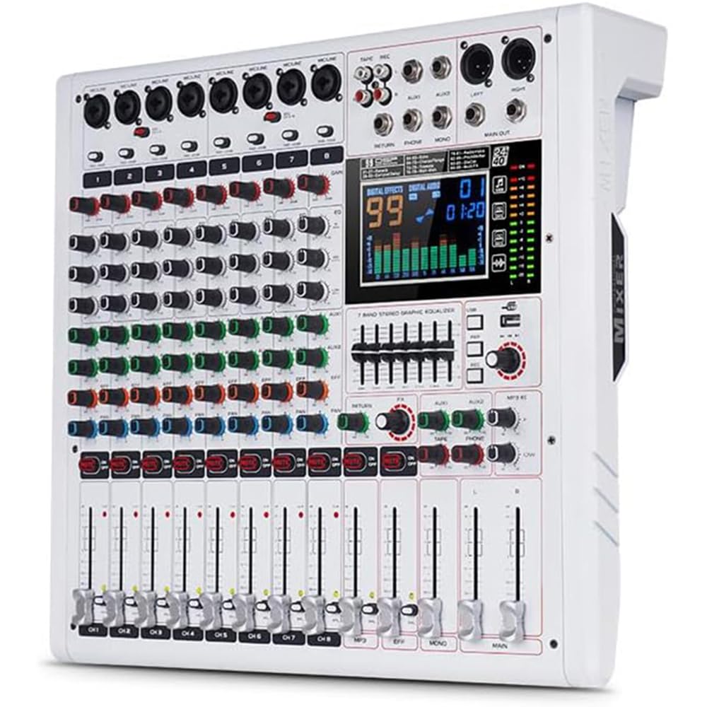 Yamnweo GF8PRO Professional 8-Channel DJ Console - With 7 Stage Equalizer, 99 Reverb Effects, LCD Color Screen, Independent Mute