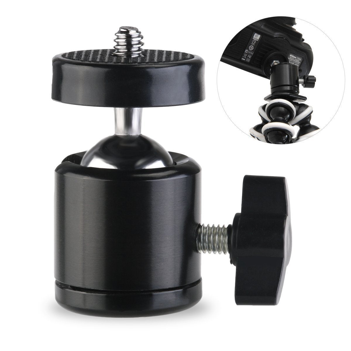 Slow Dolphin Hot Shoe Mount Adapter 360 Degree Swivel Mini Ball Head 1/4 Tripod Screw Head For Cameras, Camcorders, Smart Phone,