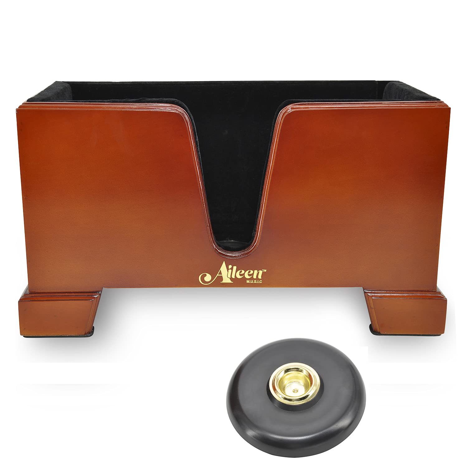 Aileen STC02 4/4 Full Size Burgundy Wooden Cello Box Stand, Black Premium Velvet Plush Interior Including Bow Holder with Anti-S
