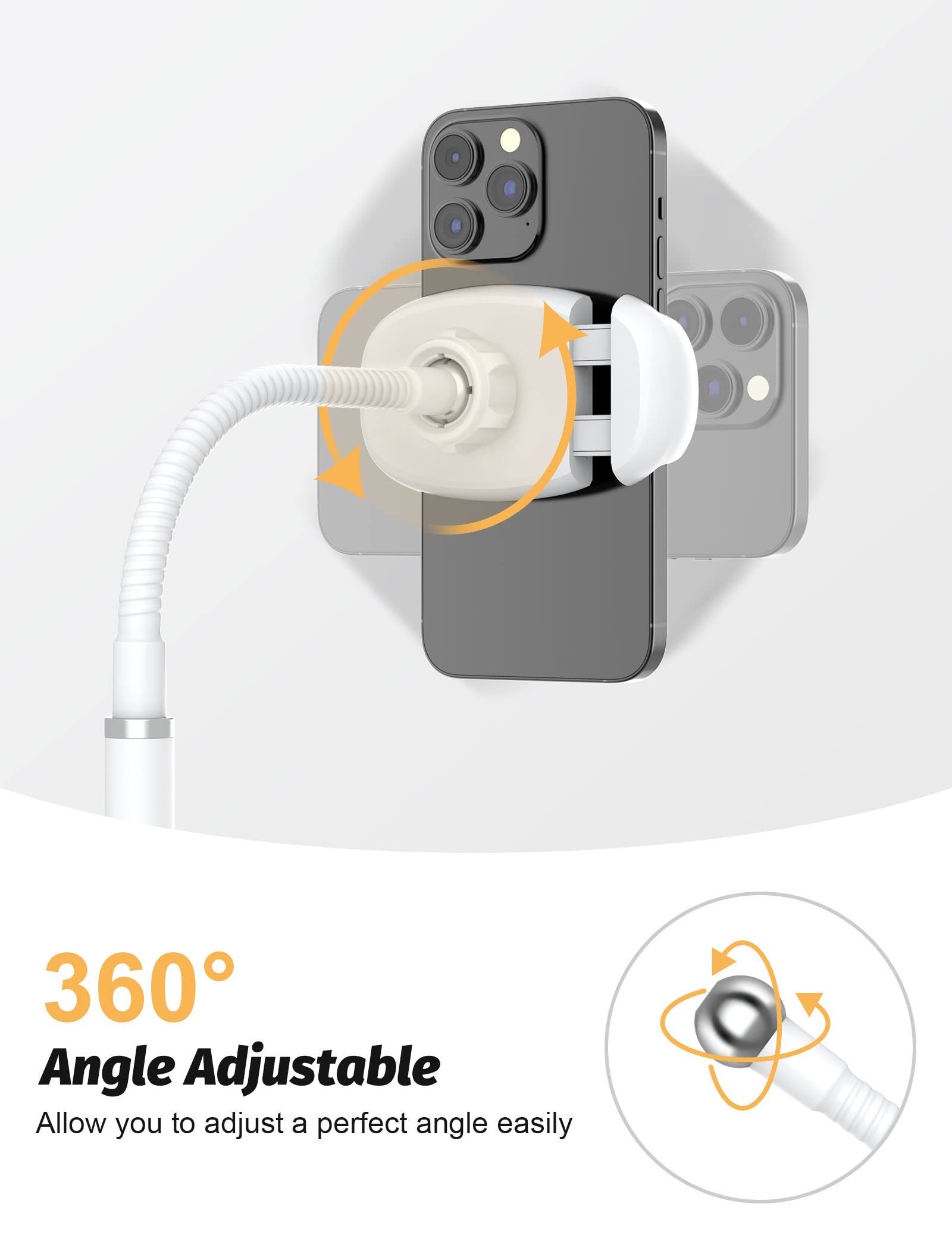 Cell Phone Stand, Adjustable Height & Angle Gooseneck Phone Stand For Desk Flexible Arm Universal Phone Holder, Aluminum Alloy D