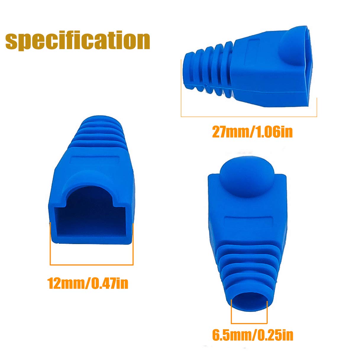 Petechtool Rj45 Cat6 Pass Through Connectors Gold Plated 8P8C Ends And Blue Strain Relief Boots For Cat6 Rj45 Ethernet Network C