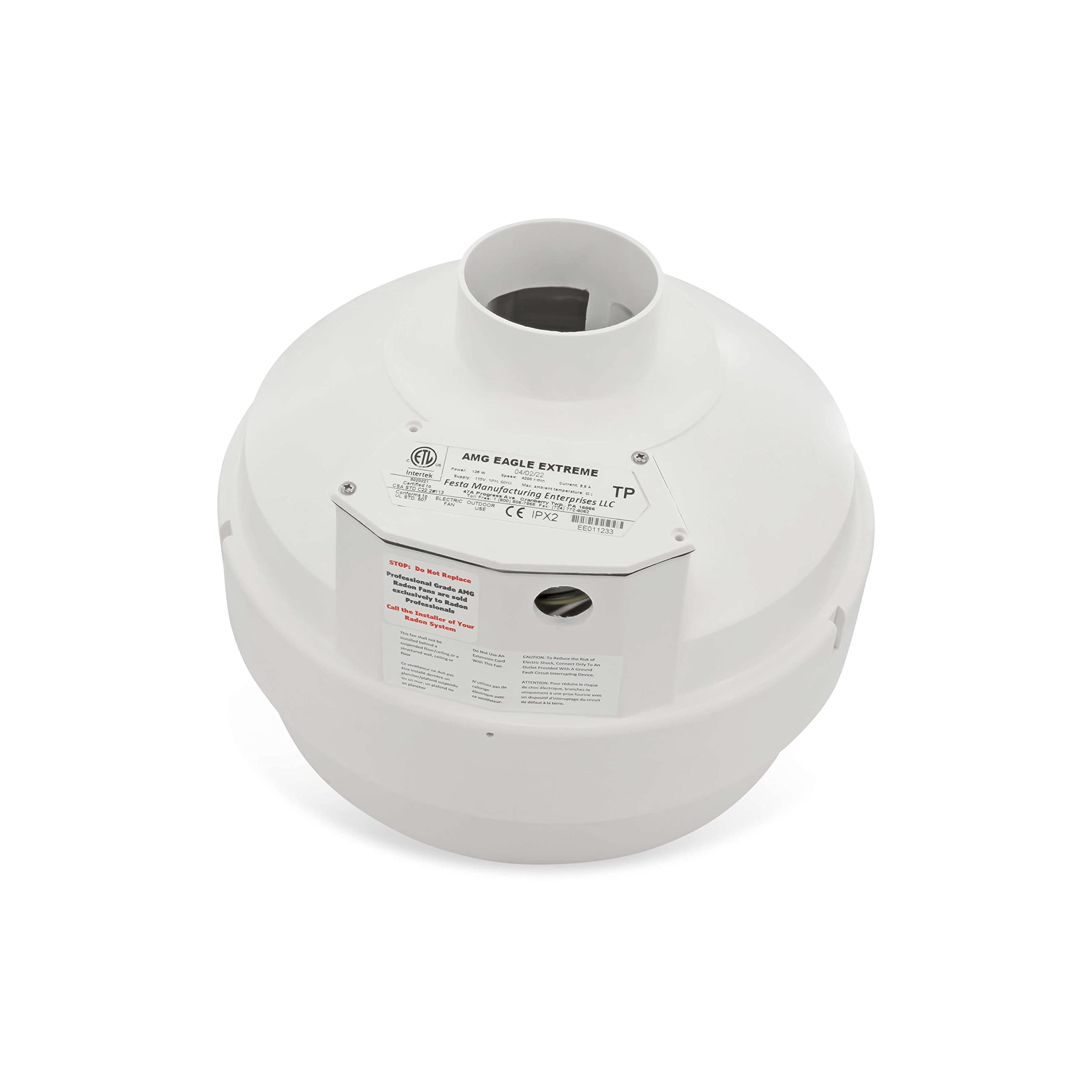 Festa Radon Amg Eagle Extreme Radon Fan   Quiet And Energy Efficient 304 Cfm Radon Mitigation System Inline Fan   3'' Electric W