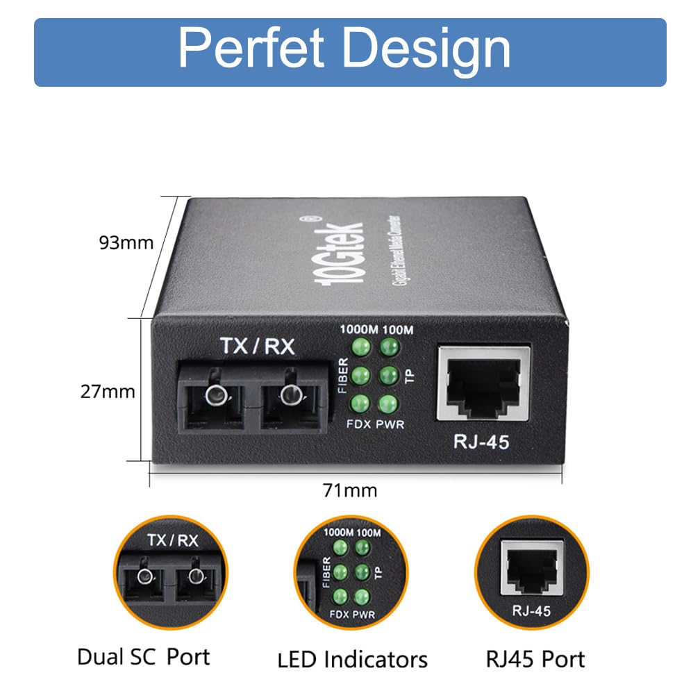 Gigabit Sc To Rj45 Fiber Media Converter, Multimode Fiber To Ethernet Converter, 10/100/1000Mbps Rj45 Port To 1000Mbps Multi Mod