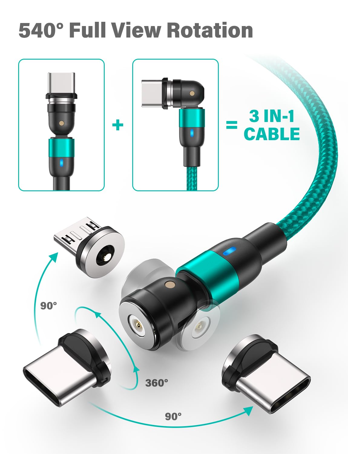 Magnetic Charging Cable (4Pack, 3.3Ft/3.3Ft/6.6Ft/6.6Ft)/360&180 Rotating Magnetic Usb C Charging Cable With Led/Magnetic Charge