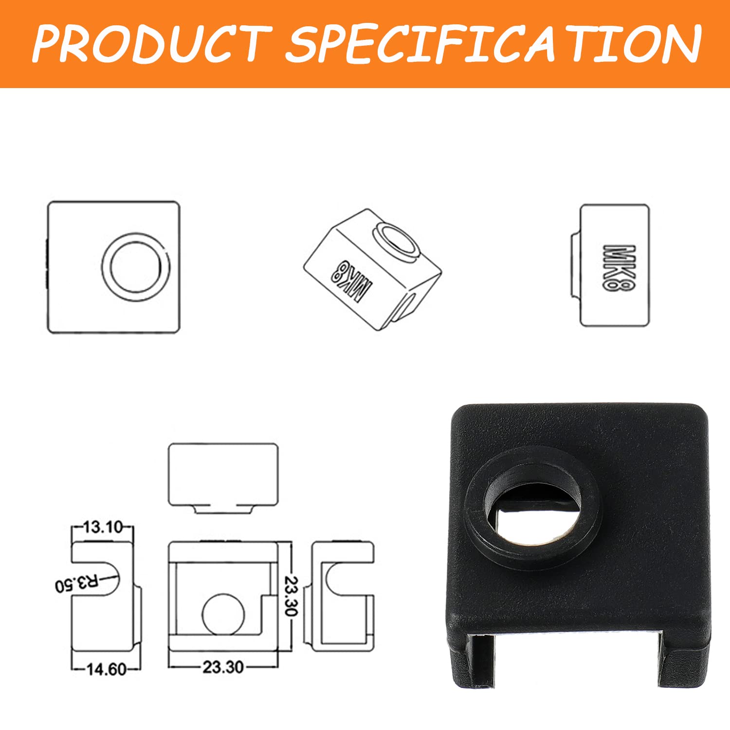 Huarew 8Pcs 3D Printer Hotend Silicone Sock, Heater Block Silicone Cover, 3D Printer Silicone Sock Cover For Creality Ender 3/3