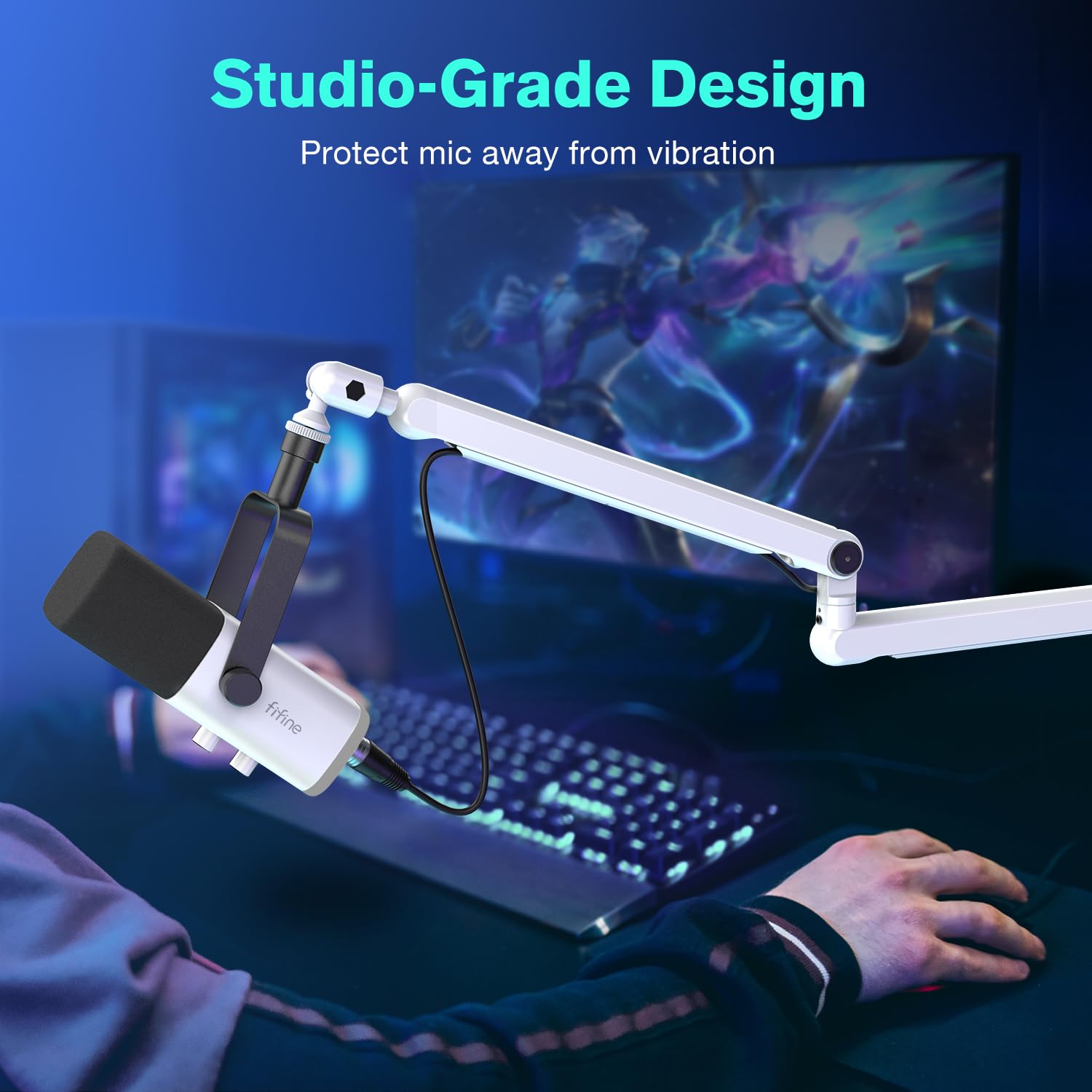 Fifine Boom Arm Mic Stand, Low Profile Microphone Arm Stand, Podcast Mic Boom Arm With Desk Mount, Cable Channels Management, Me