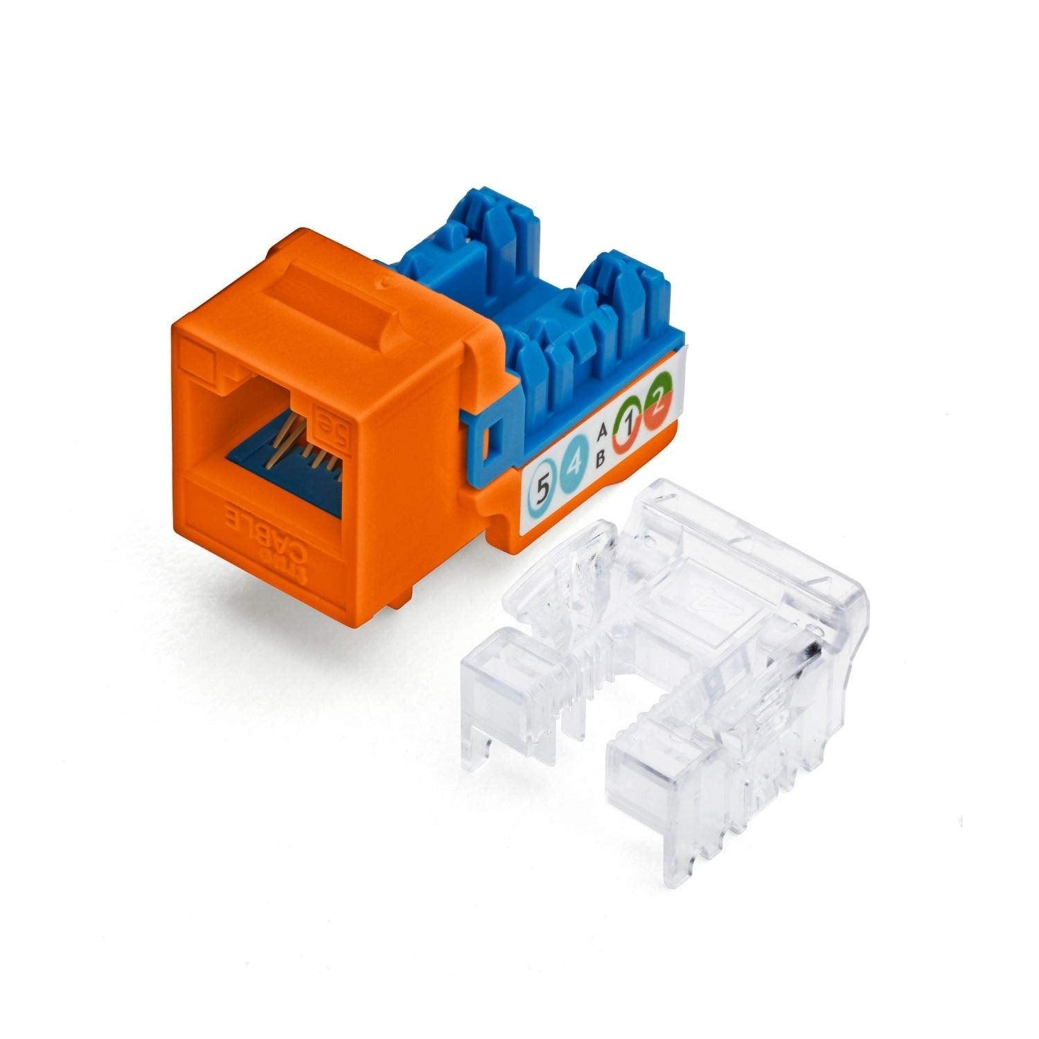 Truecable Cat5E Keystone Jack, Unshielded (Utp), 90 Degree Punch Down, Poe++ (4Ppoe) 100W, Ul Listed, Etl Verified, Ansi/Tia Certified, Modular Rj45 Female, Orange, 12 Pack