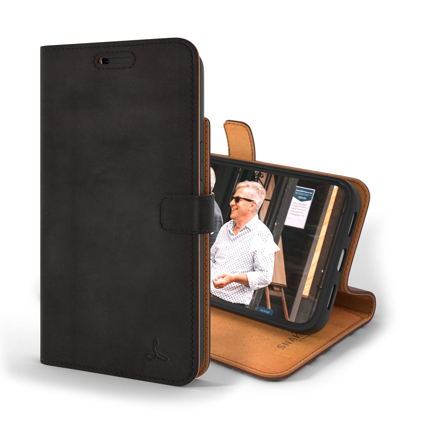 Snakehive Iphone 13 Pro Max Leather Case  Genuine Leather Wallet Phone Case With Card Holder  Flip Folio Case/Cover With Stand