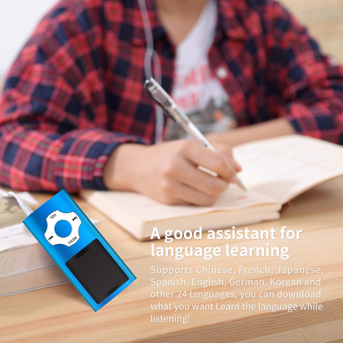 Wowsys Mp3/Mp4 Portable Player,1.8 Inch Lcd Screen And Card Slot,Max Support 64Gb Tf Card,Darkblue