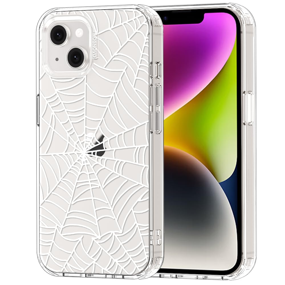 MOSNOVO for iPhone 13/14 Case | Military Grade 6.6ft Drop Tested | Clear with Spider Web Design