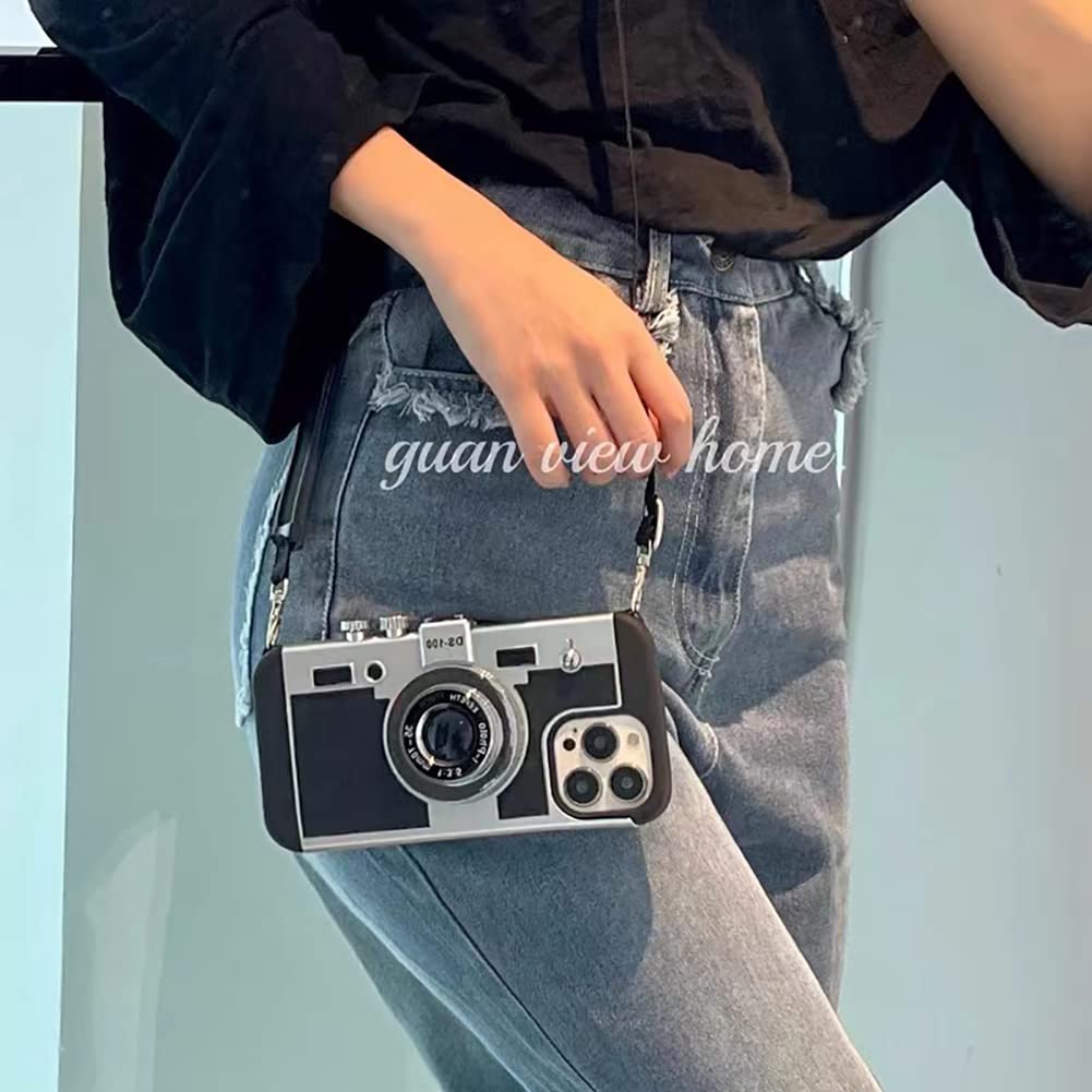 Yatchen Emily in Paris 3D Vintage Camera iPhone 14 Pro Phone Case with Lanyard Black