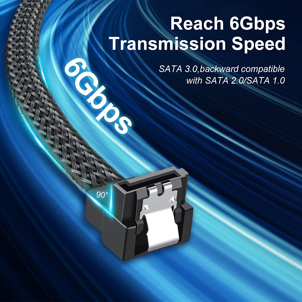 Electop Sata Iii Cable, 6Gbps 90 Degree Right Angle Hdd Sdd Data Cable, Sata 3.0 Nylon Braided Cable With Locking Latch For Sata