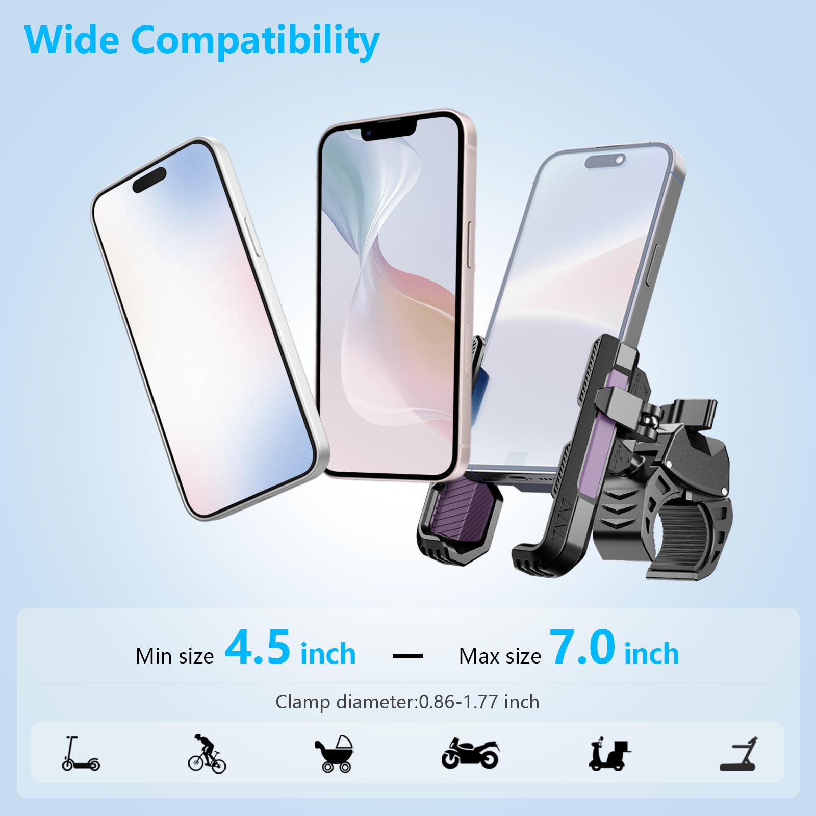 Eowihor Motorcycle Phone Mount Holder, 2025 New Bike Phone Holder, 360 Rotation Bicycle Scooter Phone Clip, Universal Phone Moun