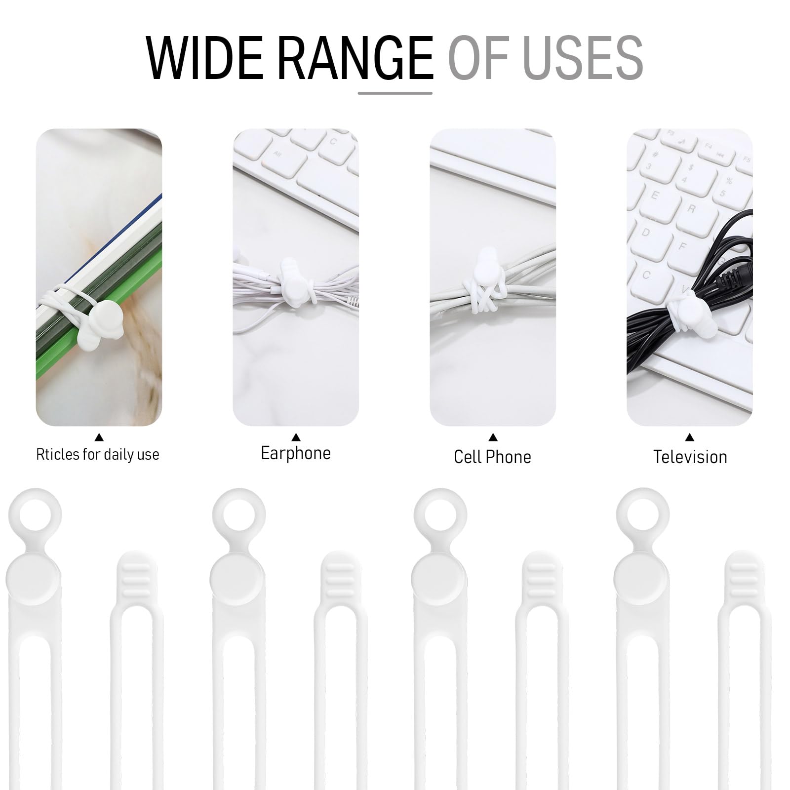 Nuanchu 40 Pcs Silicone Cable Ties Reusable Holder Strap Cord Ties Adjustable Cable Straps Charging Cable Organizer For Fastenin