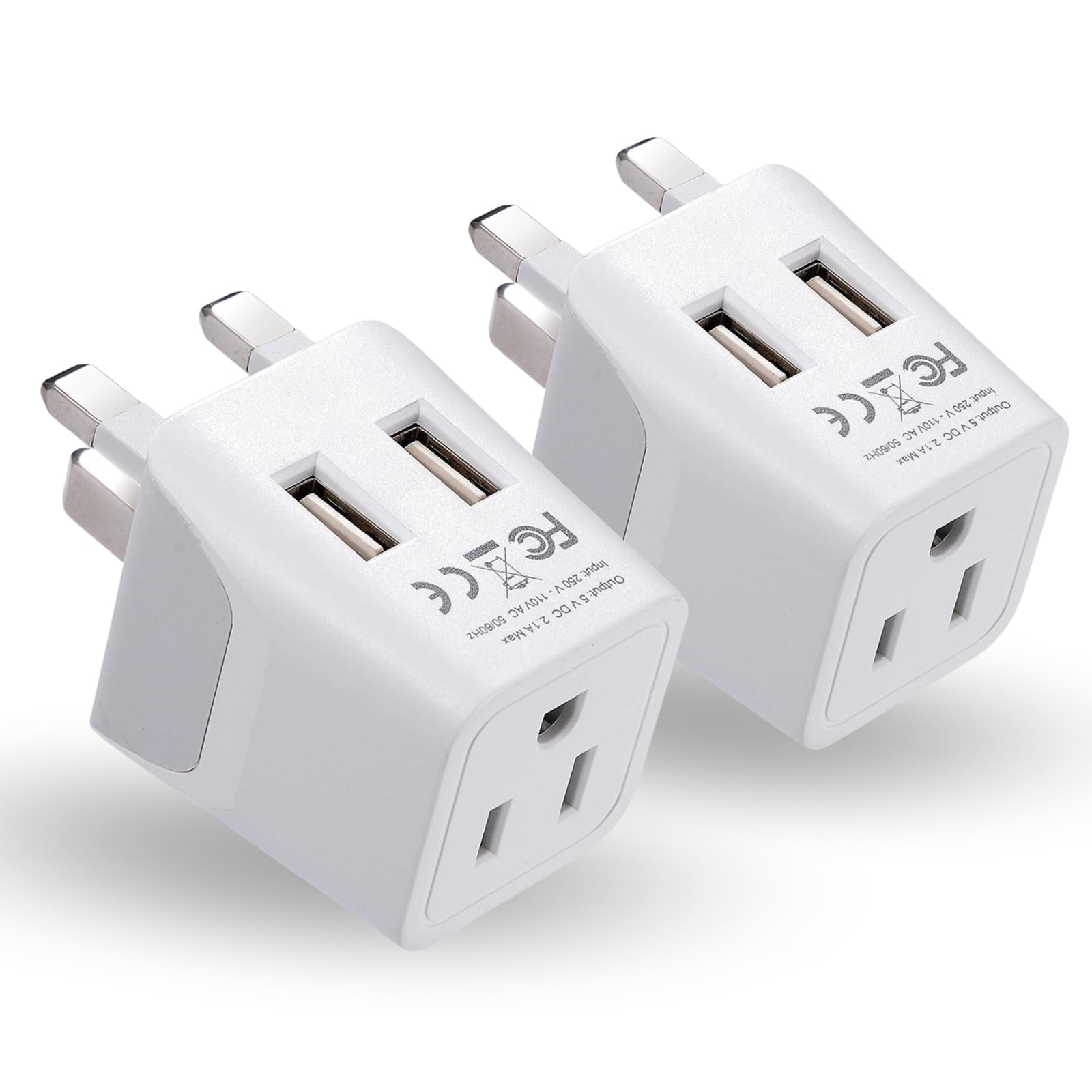 Ceptics Uk, Hong Kong, Ctu 7 2Pk Ireland Travel Adapter Plug With Dual Usb   Type G   London   Usa Input   Light Weight   Perfec