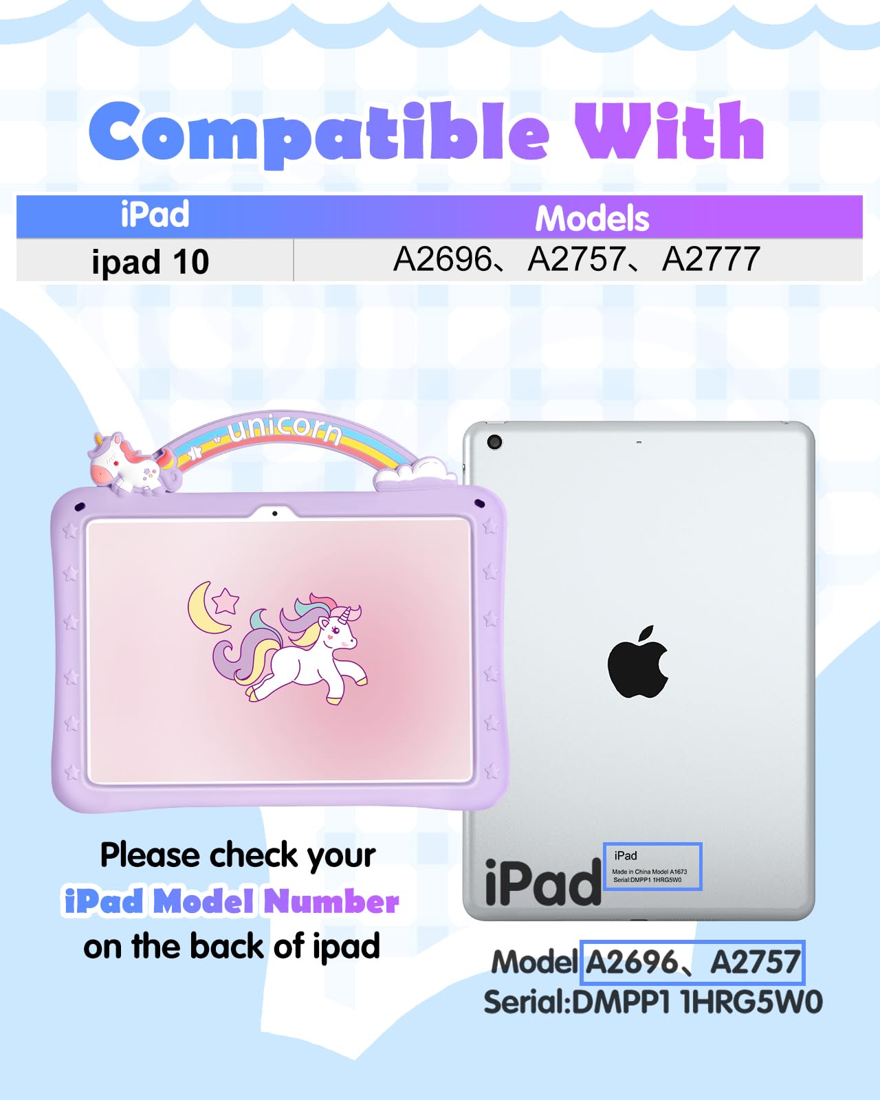 Wazzasoft For Ipad 10Th Generation Case 10.9 Inch Girls Cute Girly Cartoon Kawaii Pretty Purple Design Cover With Stand & Strap