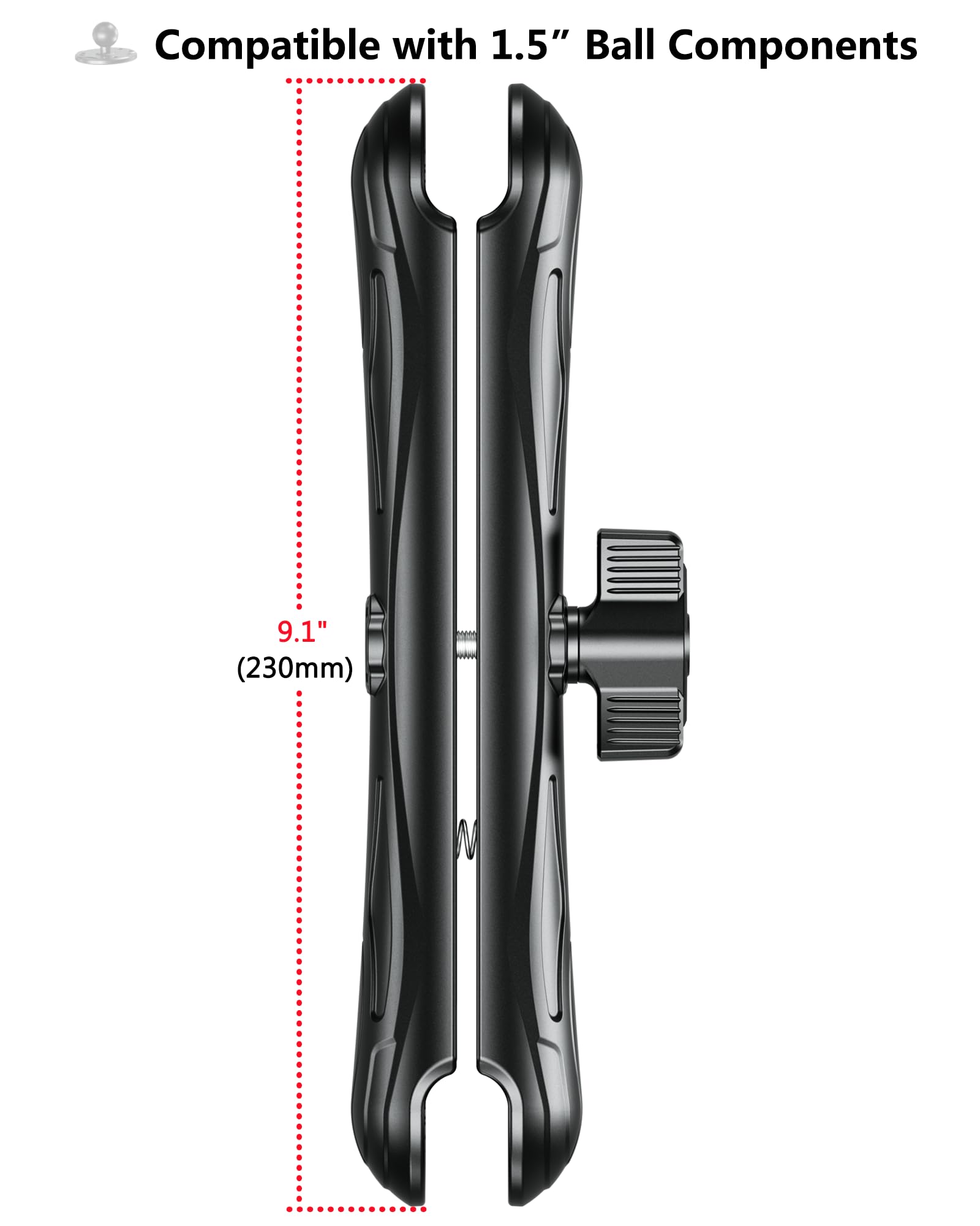Vazeswin Double Socket Arm 9.1'' Aluminum Alloy Long Arm Compatible With Ram Mount C Size 1.5'' Ball Components