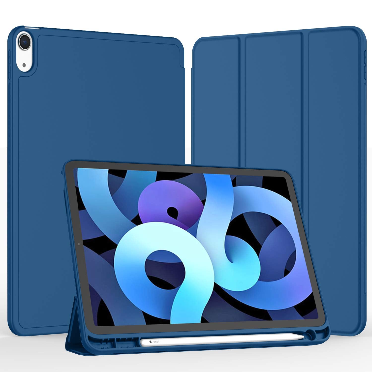 Imieet Ipad Air 11 Inch Case M3(2025) / M2 (2024), Ipad Air 5Th/4Th Generation Case 2022/2020 10.9 Inch With Pencil Holder,Trifold Stand Smart Case With Soft Tpu Back(Navy Blue)