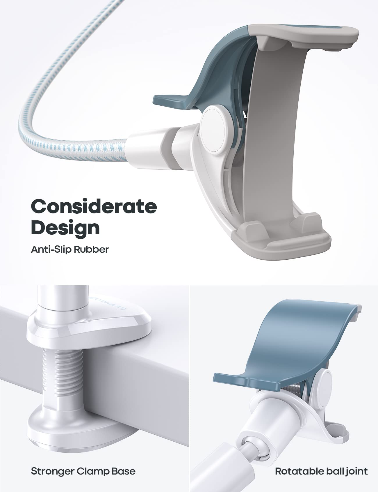 Lamicall Gooseneck Phone Holder Bed   [Nylon Braided] Flexible Arm, Overall Length 38Inch, 360 Adjustable Clamp Clip, Overhead C