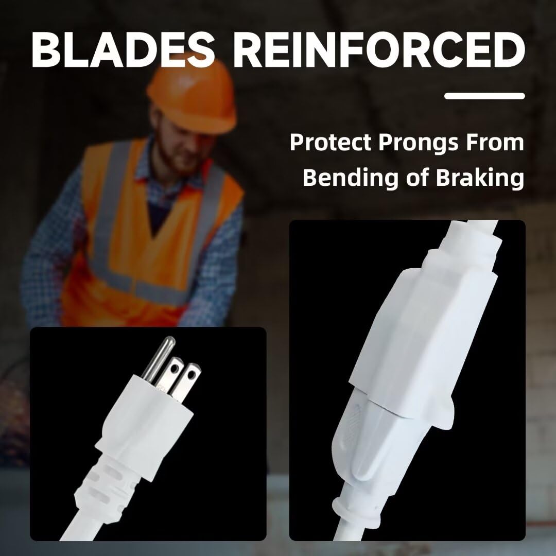 Fnxpow Indoor Outdoor Extension Cord, 12 Gauge 3 Prong Weatherproof Heavy Duty White Extension Cords,12/3 Sjtw 15A 30 Ft Extensi