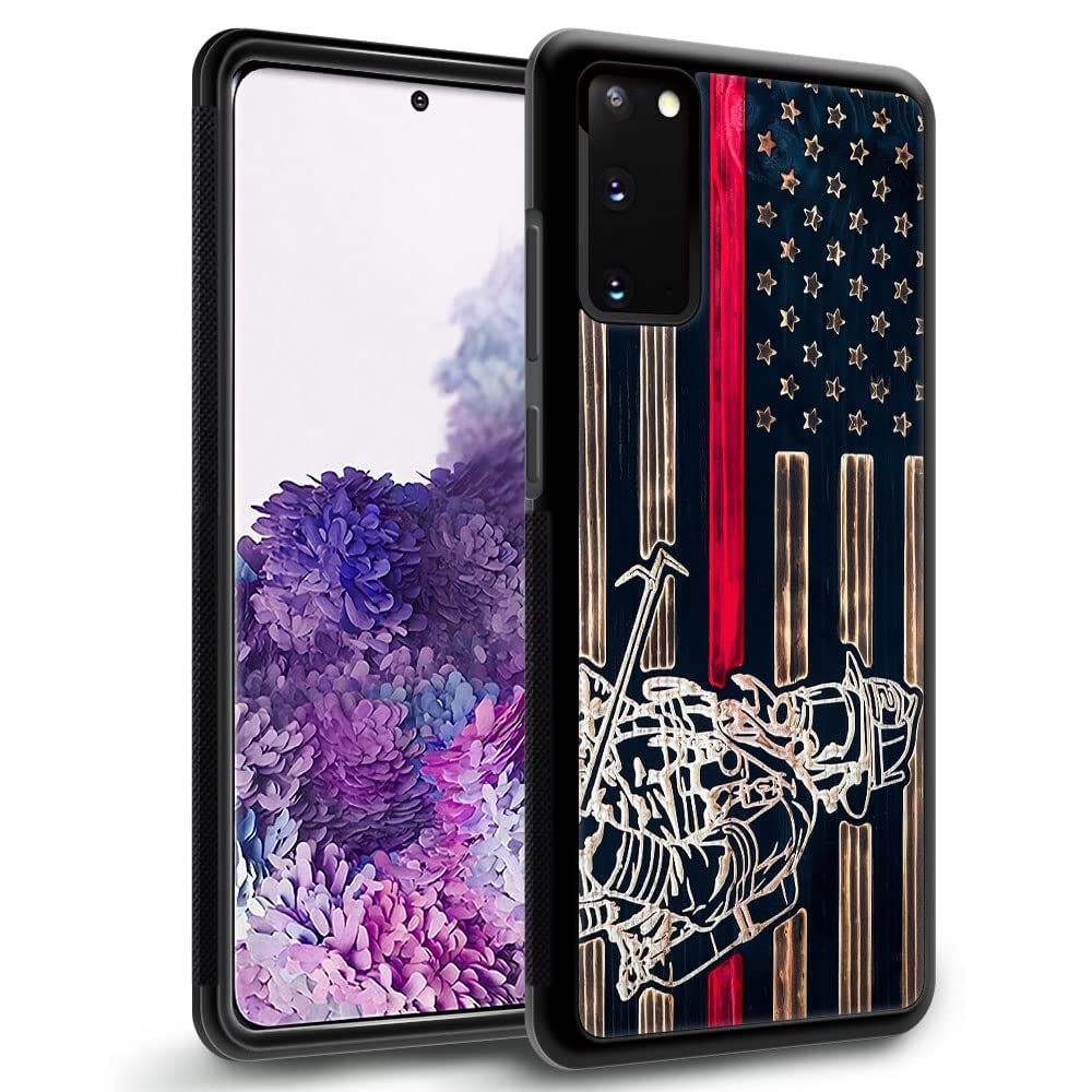 Daizag Compatible With Samsung Galaxy S20 Plus Case,Wood Grain Flag Firefighter American Flag 002 For Man Woman, All Round Prote
