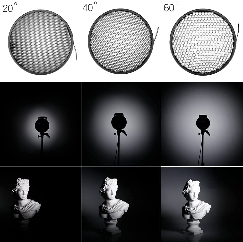 Standard Reflector Diffuser 7Inch/ 18Cm With 20/40/60 Degree Honeycomb Grid For Bowens Mount Studio Light Strobe Flash And Led V