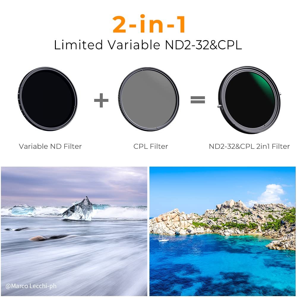 K&F Concept 40.5Mm Variable Fader Nd2 Nd32 Nd Filter And Cpl Circular Polarizing Filter 2 In 1 For Camera Lens No X Spot Waterpr