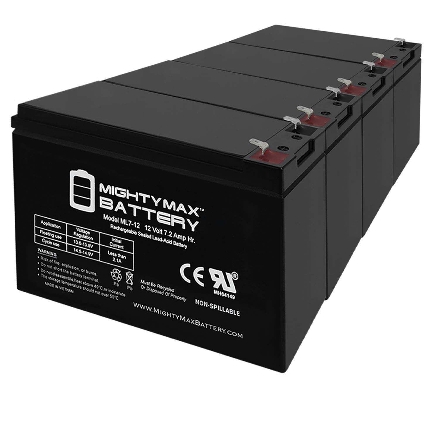 Mighty Max Battery ML7-12 - 12 Volt 7.2 AH SLA Battery - Pack of 4