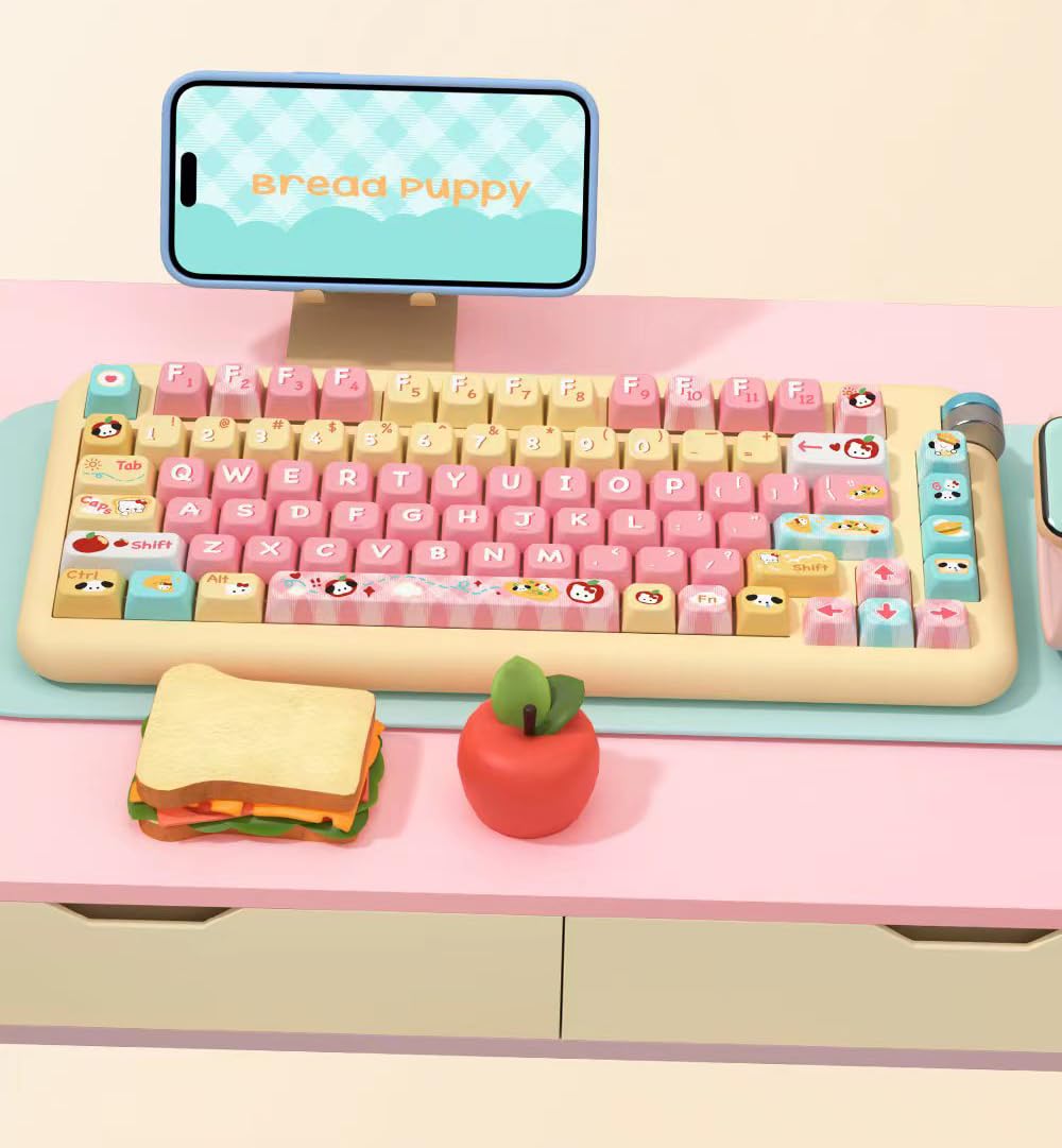 Daixiahu Cute Bread Puppy Theme Keycaps 158 Key Pbt Keycaps Mda Custom Keycap Set Is Suitable For 61/87/104/108 Cherry Mx Switch