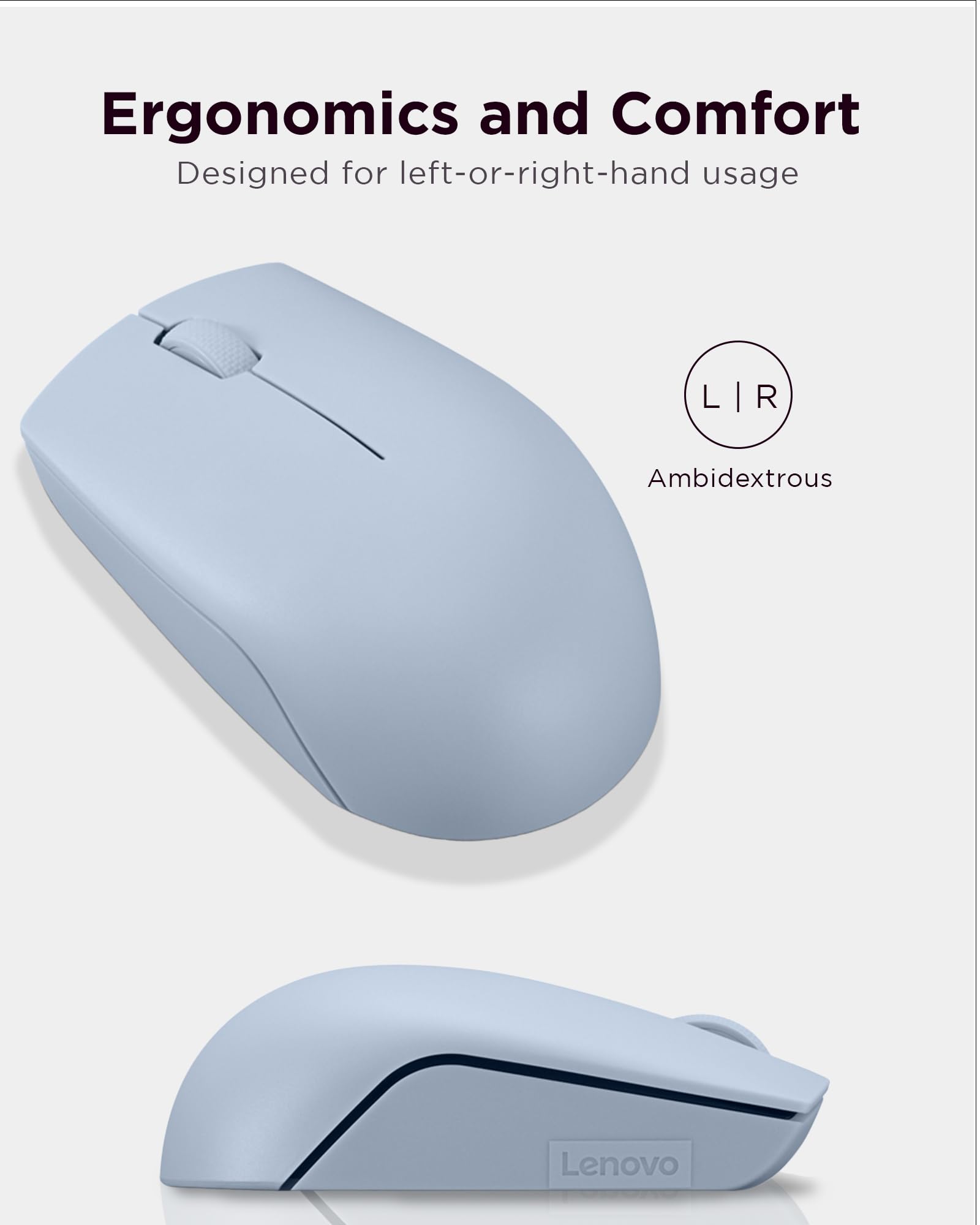 Lenovo 300 Wireless Mouse   Computer Mouse For Pc, Laptop With Windows   Ambidextrous Design   2.4 Ghz Nano Usb Receiver   12 Mo