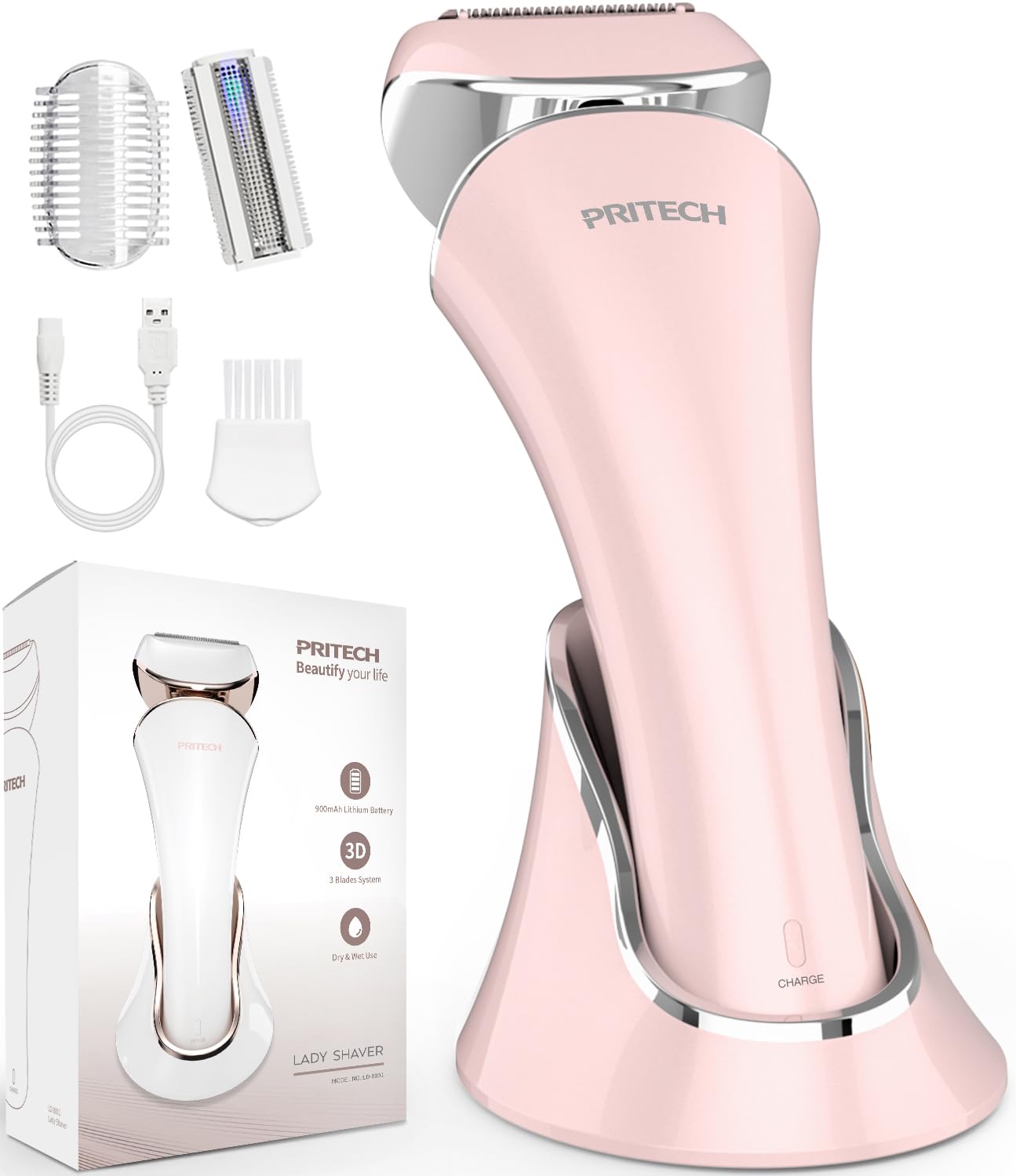 Electric Shaver Women Rechargeable Razor Ladies Shaver,Lady Razor For Legs,Arm,Underarm,Bikini,Usb Rechargeable Razor Wet&Dry Co