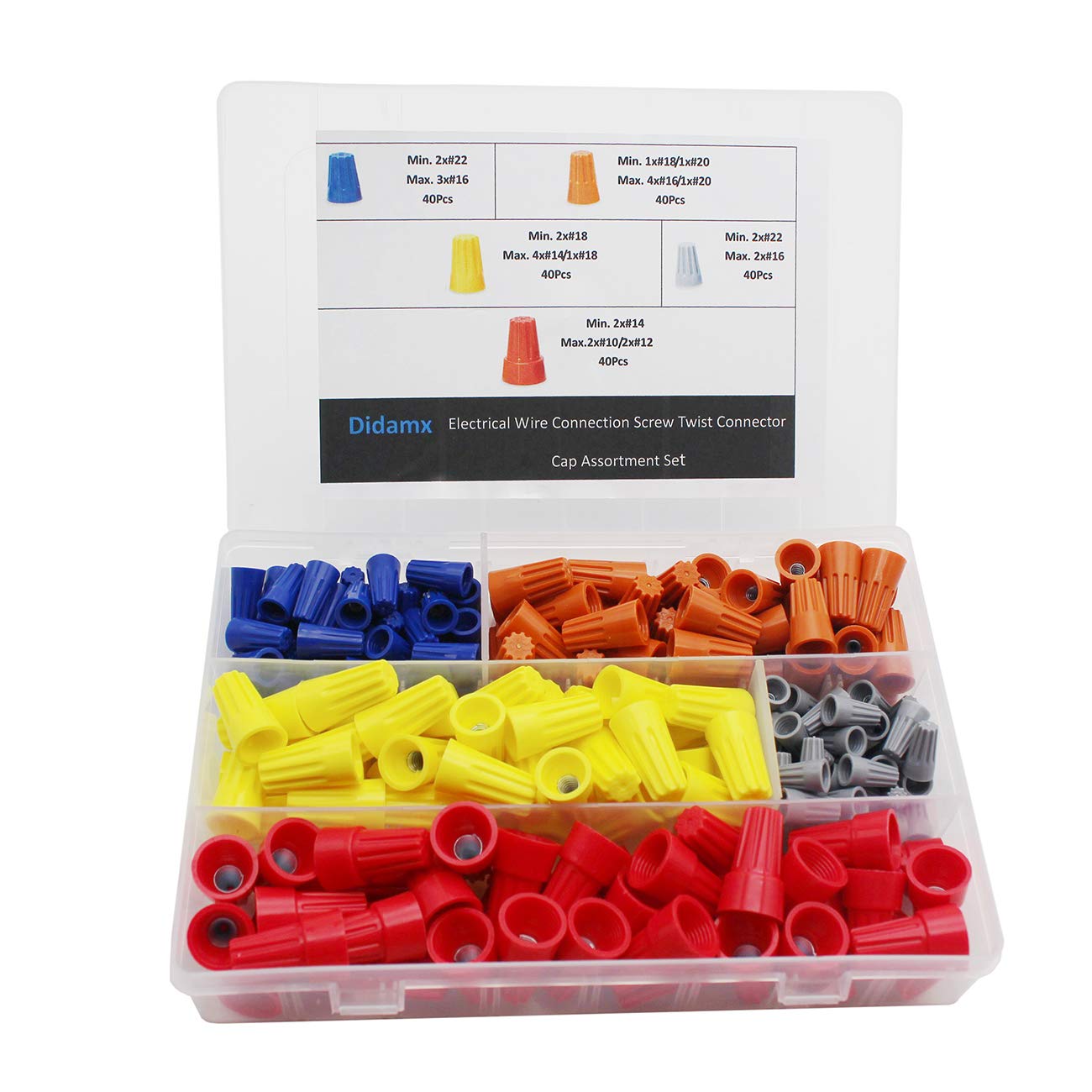 Didamx 200Pcs Electrical Wire Connectors Screw Terminals Spring Insert Twist Nuts Caps Connection Assortment Set