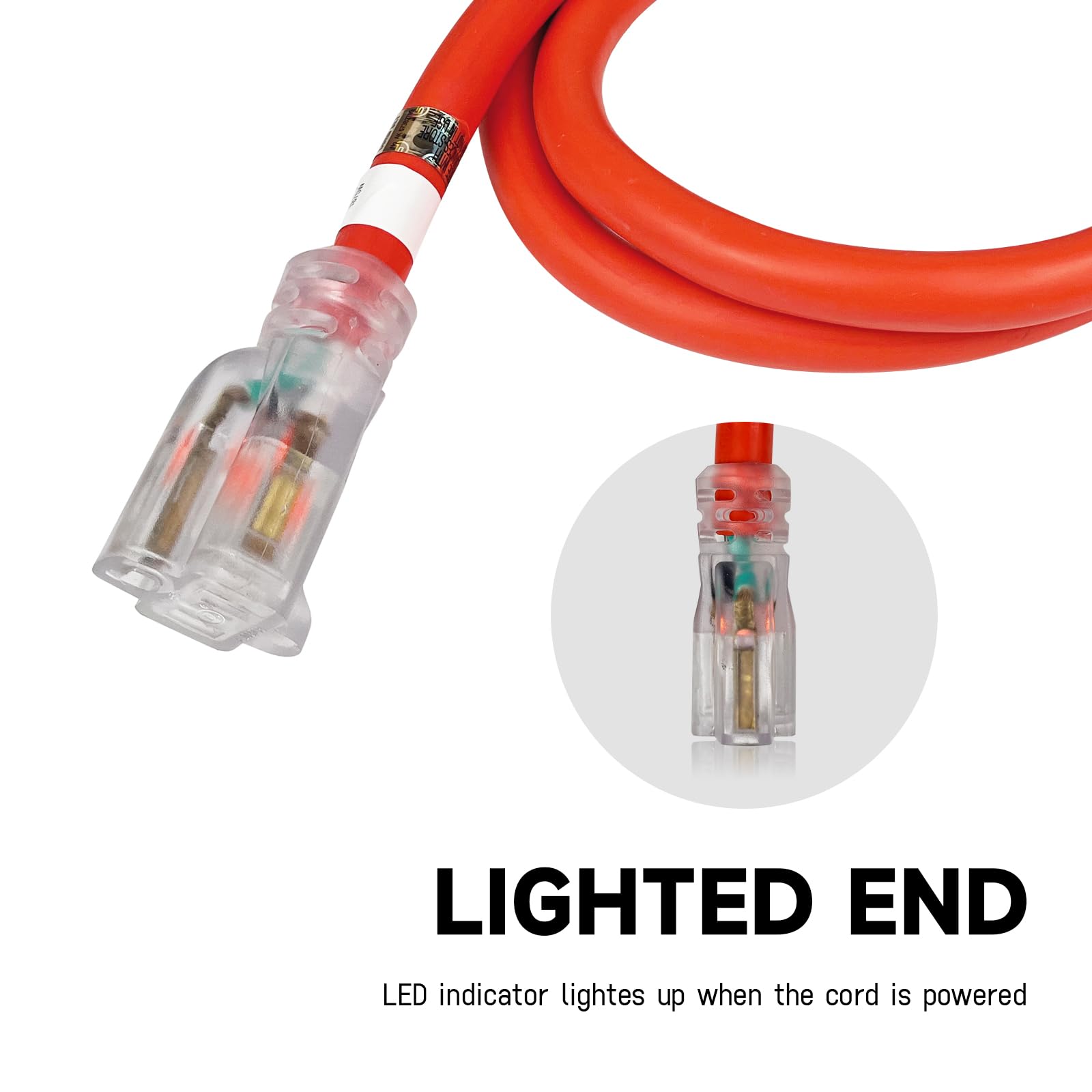 Ep 15 Ft Lighted Outdoor Extension Cord   10/3 Sjtw Heavy Duty Orange Extension Cable With 3 Prong Grounded Plug For Safety, Ul