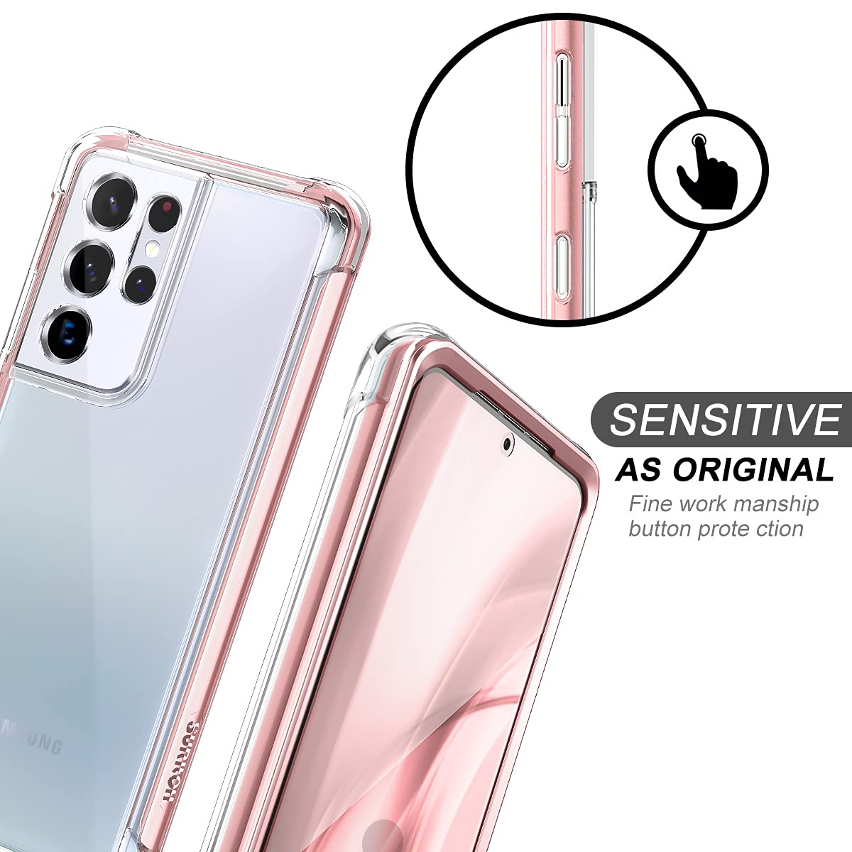 Suritch For Samsung Galaxy S21 Ultra Clear Case 6.8'' (Only), [Built In Screen Protector] Full Body Protective Hard Shell+Soft T