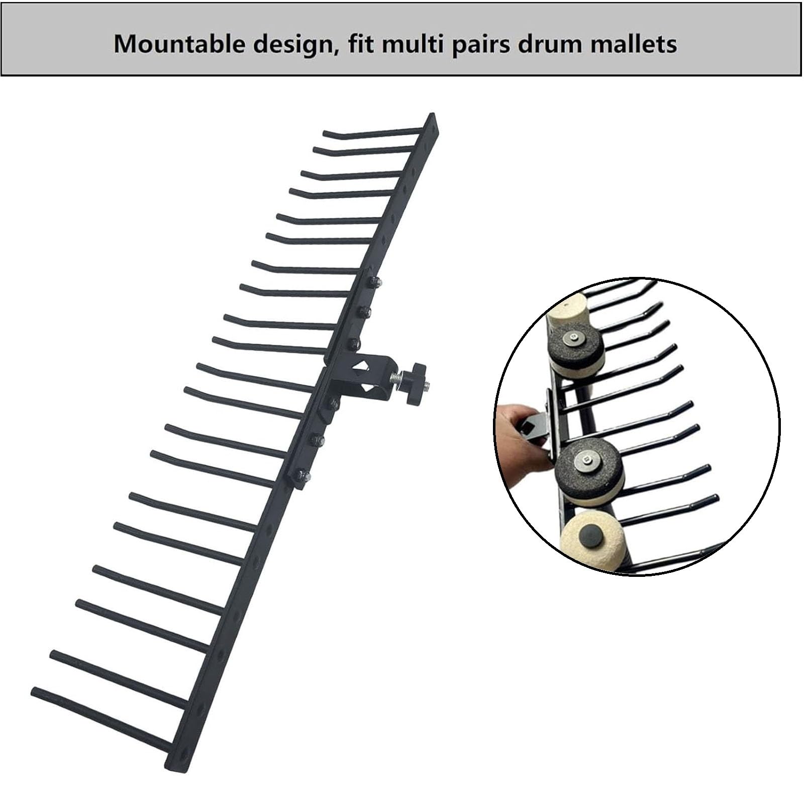 Tuoren Drum Mallets Display Stand Mountable Multi Pair Marimba Timpani Mallets Holder Removable Drum Mallets Organizer Rack For