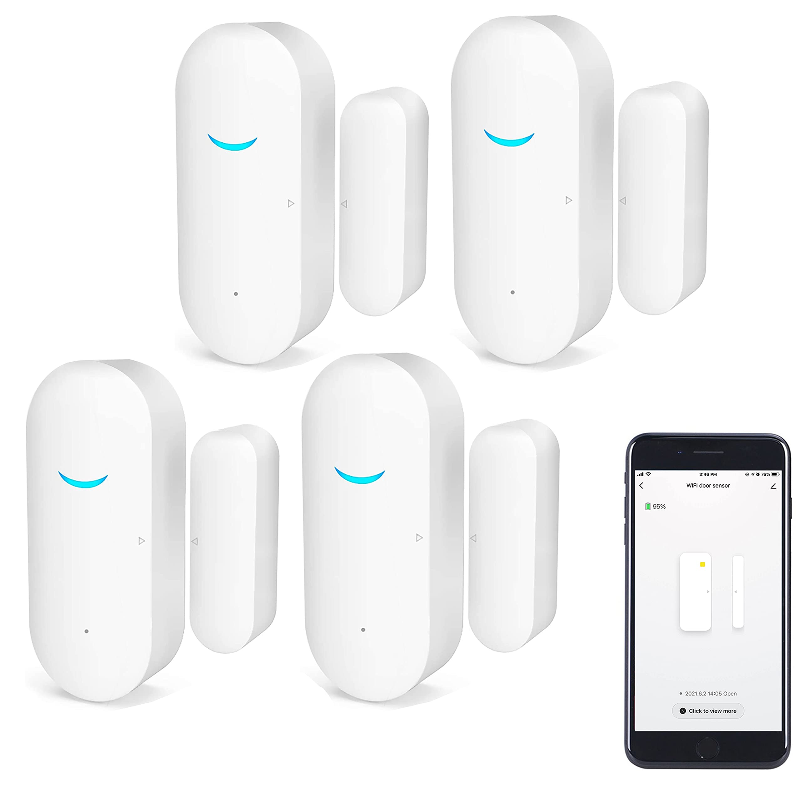 Wifi Door Sensor, Tuya Smart Door Window Sensor,Wireless Window Sensor Real Time Alarm Compatible With Alexa Google Assistant,Ho