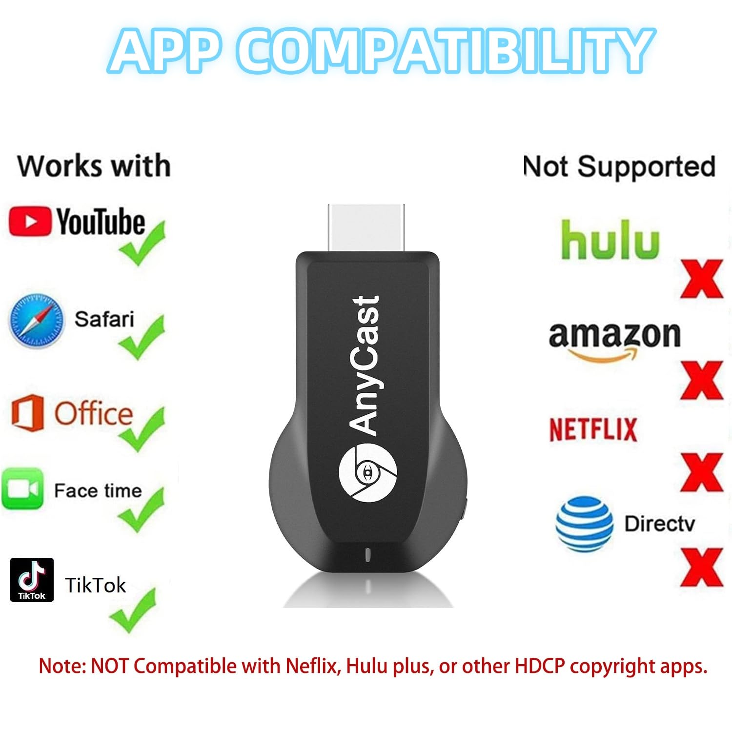 Anycast Wireless Hd Display Adapter Receiver 1080P Screen Mirroring Streaming Media Dongle Compatible With Ios/Android/Windows/M