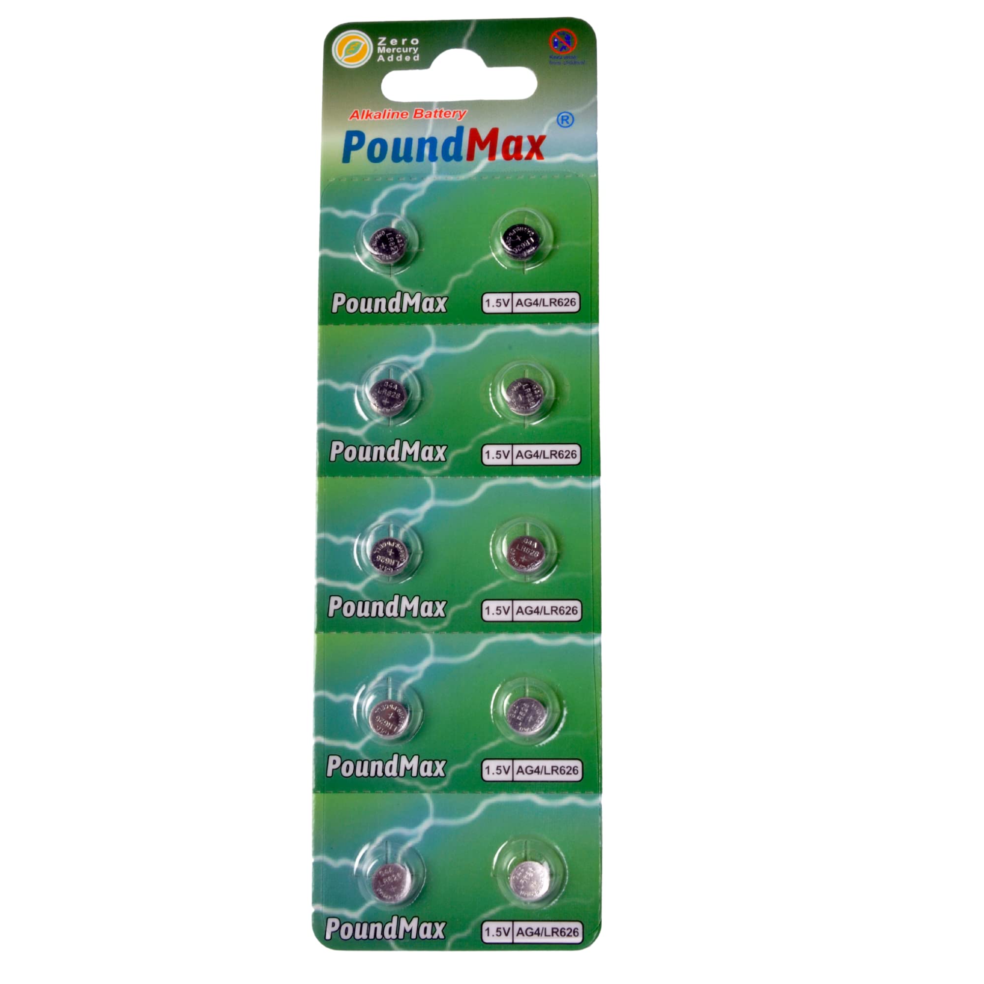 Poundmax Ag4 Lr626 Batteries 1.5V Alkaline Button Cell Battery   10 Count