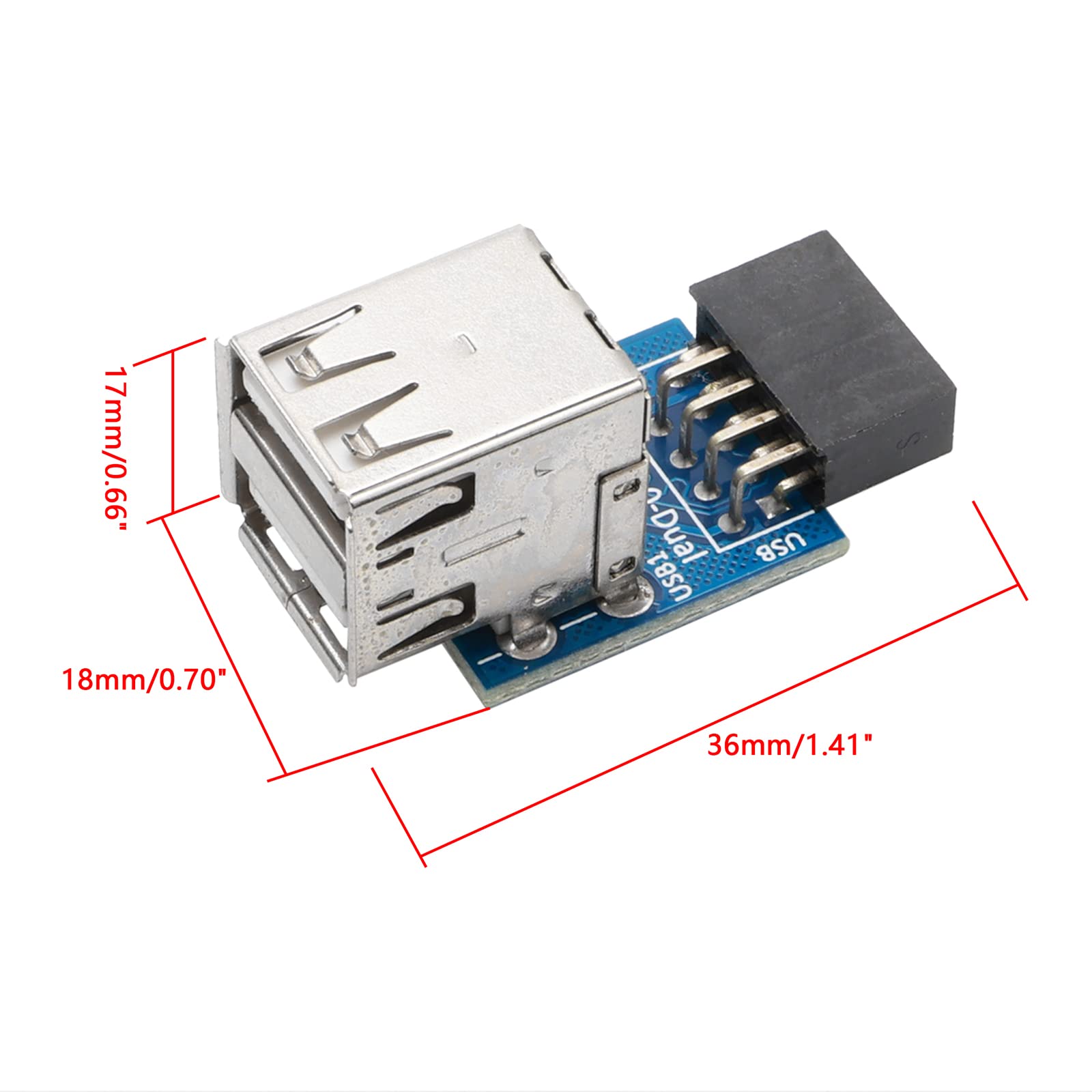 Jiuwu 9 Pin Usb 2.0 Female Pin Header To Dual Usb2.0 Port Adapter Double Decker Type
