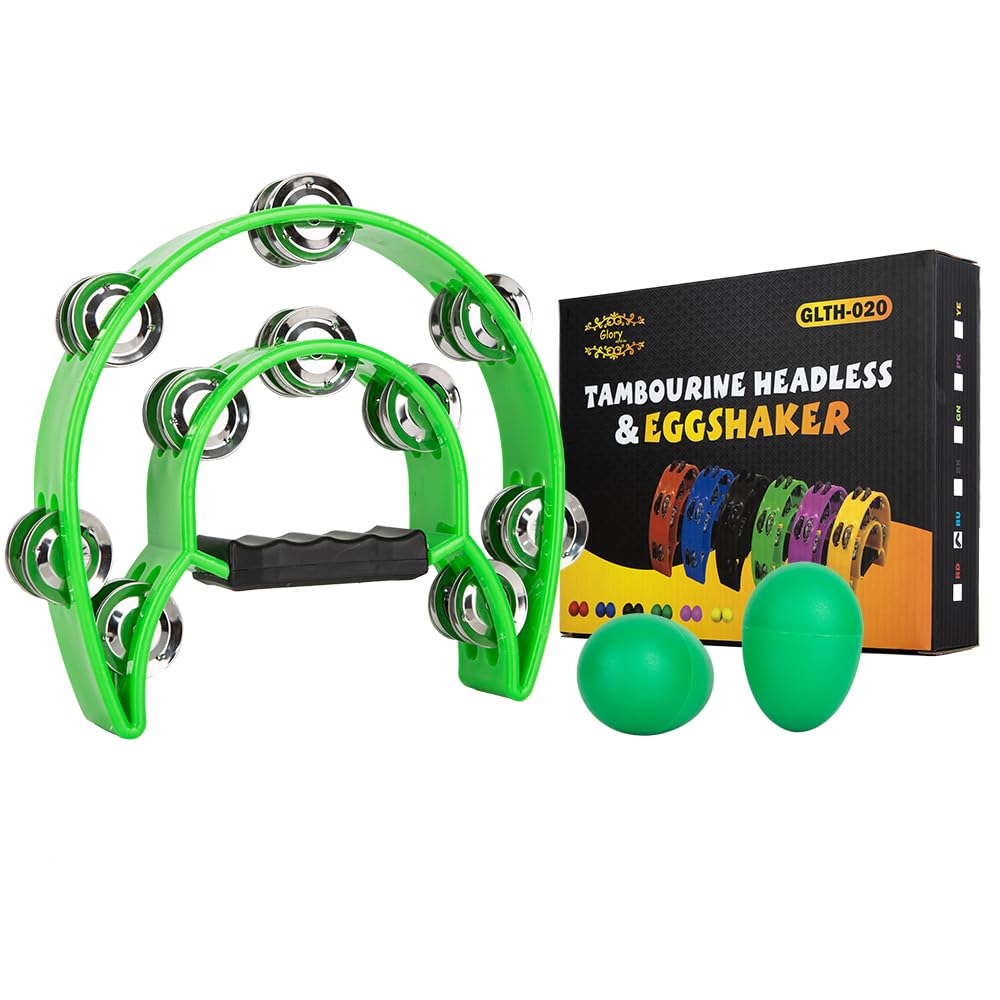 Glory Double Row Tambourine, Half Moon Double Row Metal Jingles Hand Held Instruments Percussion With Handle Grip, Tambourines F