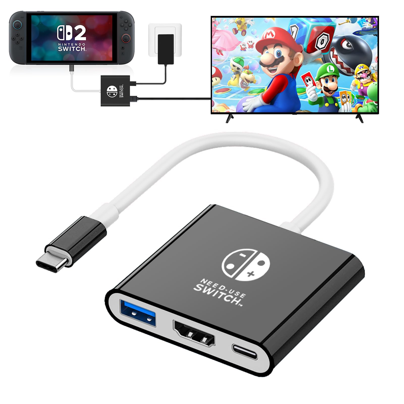 Switch 2 Dock, TV Docking Station for Nintendo Switch/Switch OLED/Steam Deck,4K@30HZ/1080P@60HZ Portable with PD 100W Charging, 