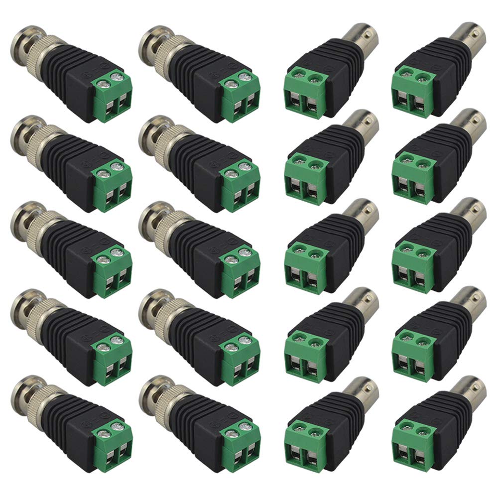 Fularr 20Pcs Professional Bnc Connector Kit, 10 Pairs Bnc Male Plug & Female Socket Screw Terminal Block Adapter, Bnc Video Balu