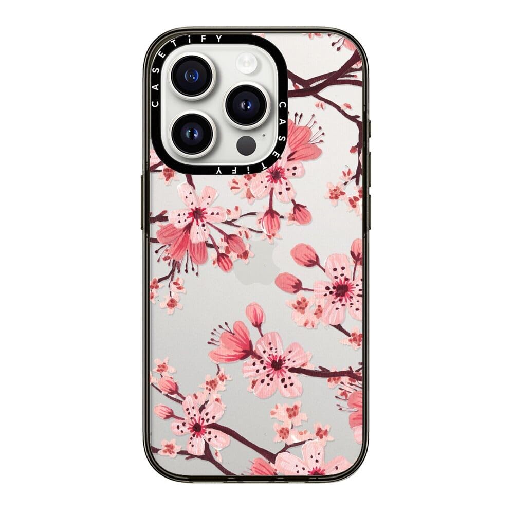 Casetify Compact Iphone 15 Pro Case [2X Military Grade Drop Tested / 4Ft Drop Protection]   Watercolor Blossom   Clear Black