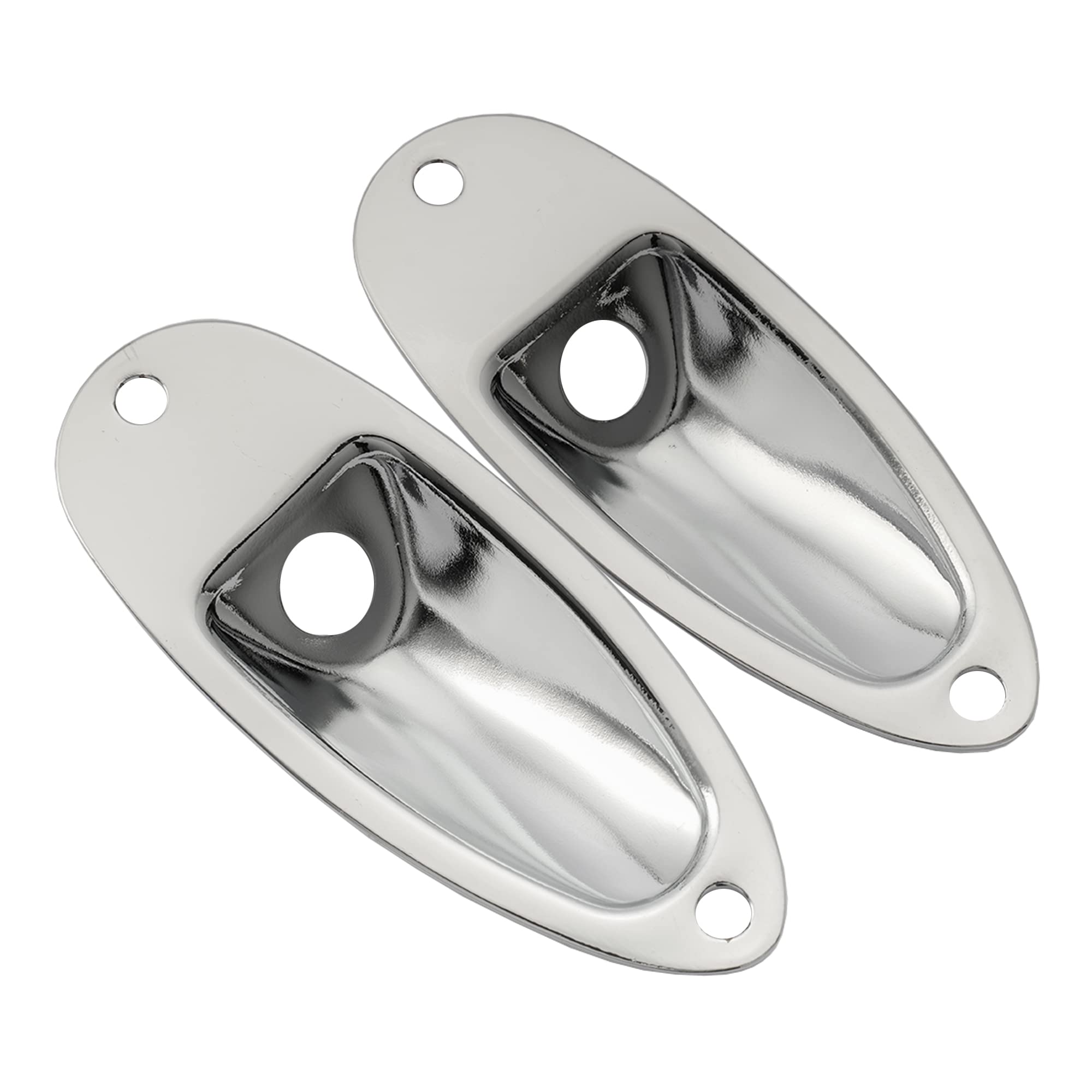 Musiclily Boat Style Strat Jack Plate For Fender Stratocaster Electric Guitar Replacement, Chrome(Pack Of 2)